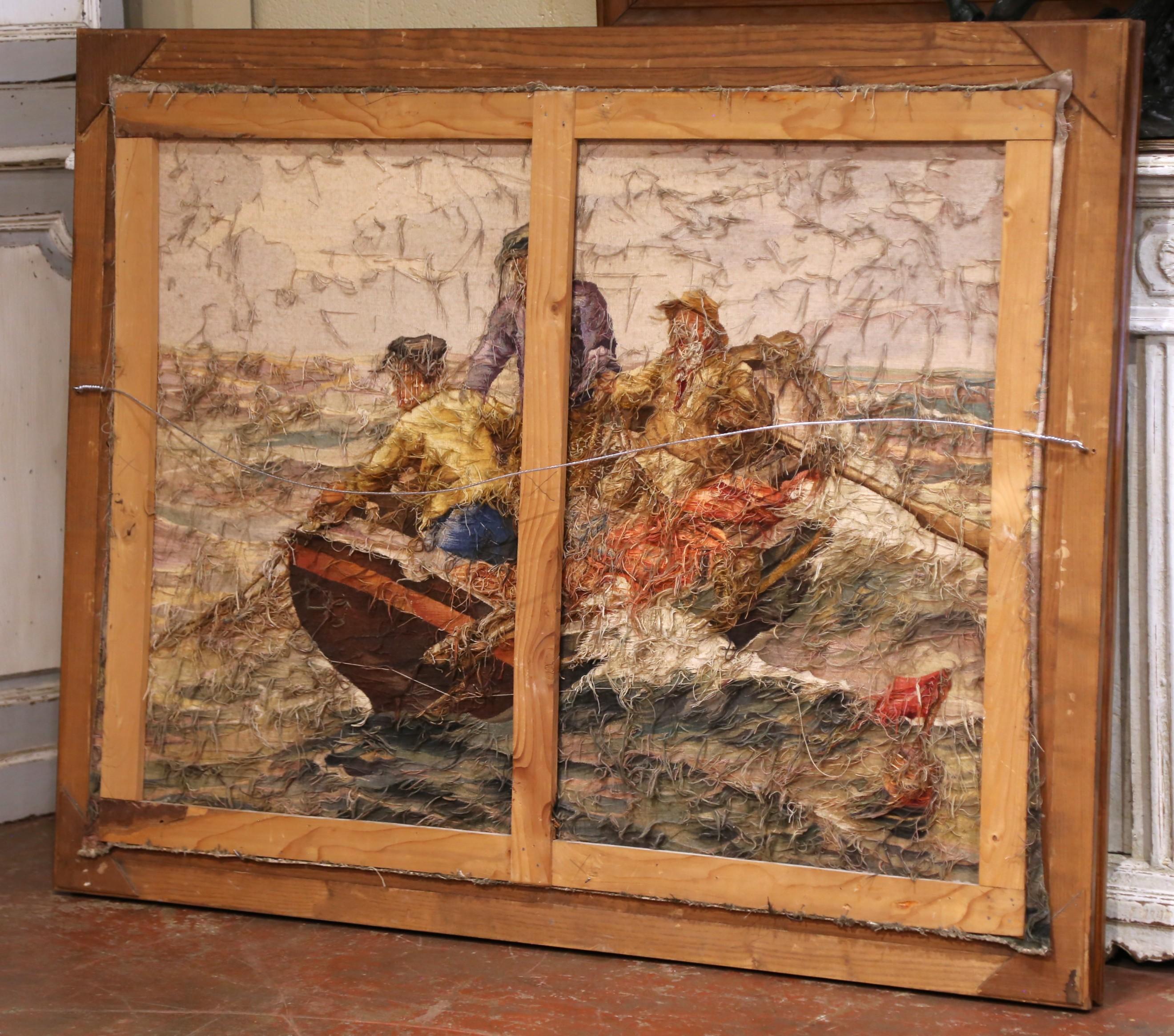 Tapiz Náutico Francés de Aubusson de principios del siglo XX tejido a mano en marco de roble en venta 7