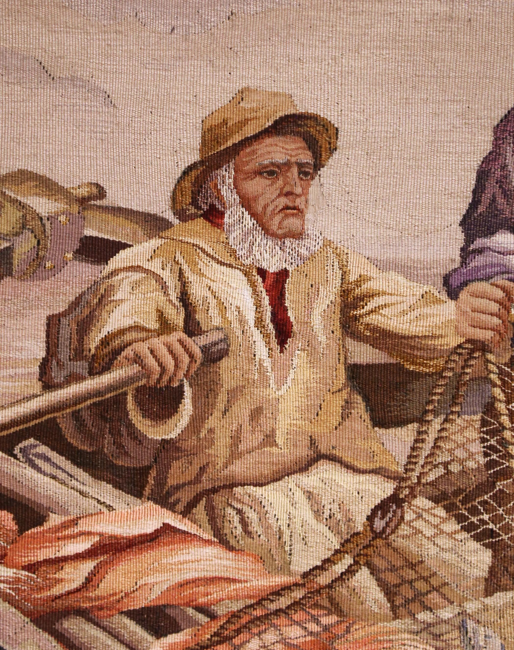 Tapiz Náutico Francés de Aubusson de principios del siglo XX tejido a mano en marco de roble en venta 2