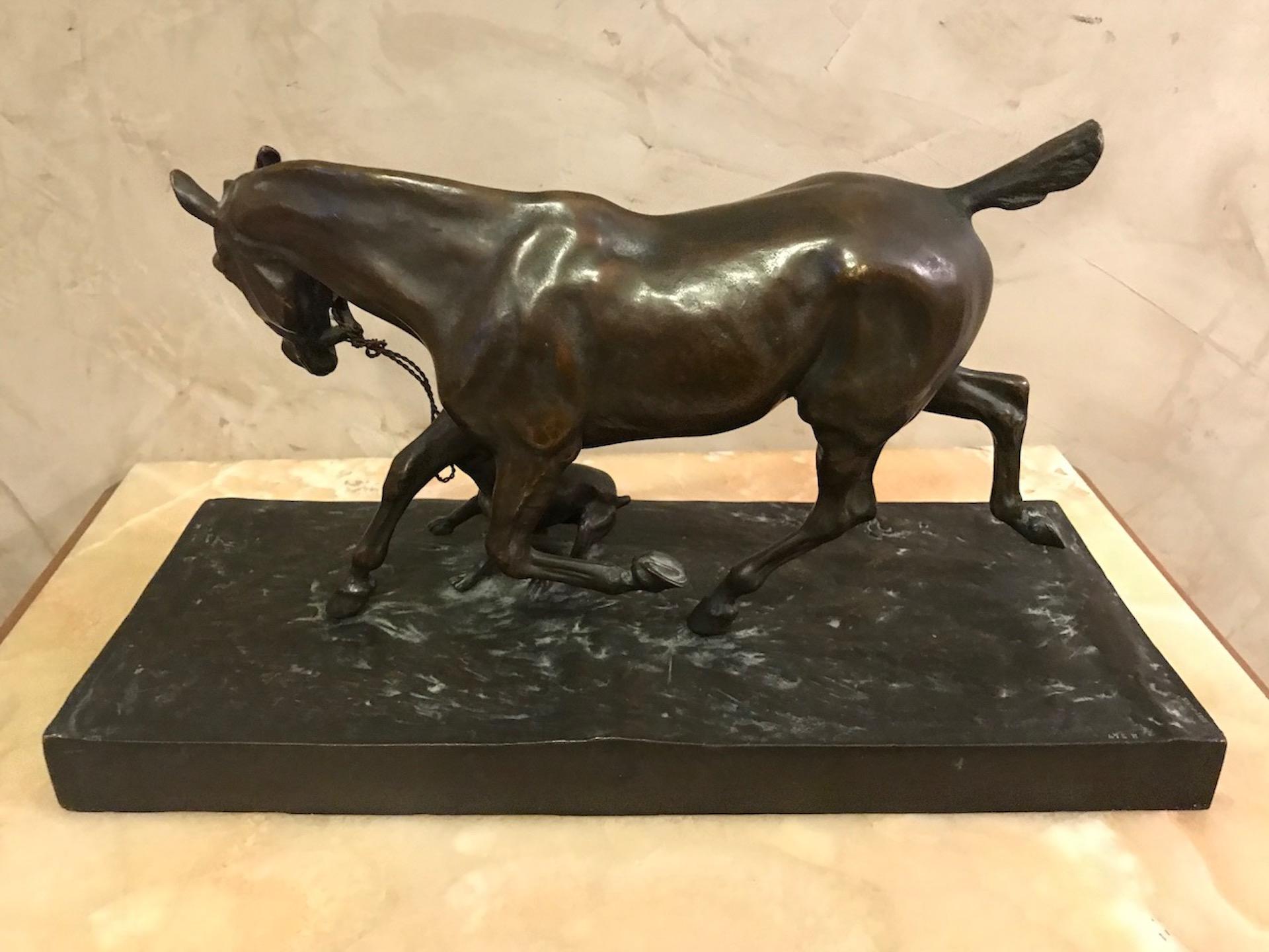 Early 20th century French Auguste Vimar Horse and Bulldog Bronze Statut, 1900s 6