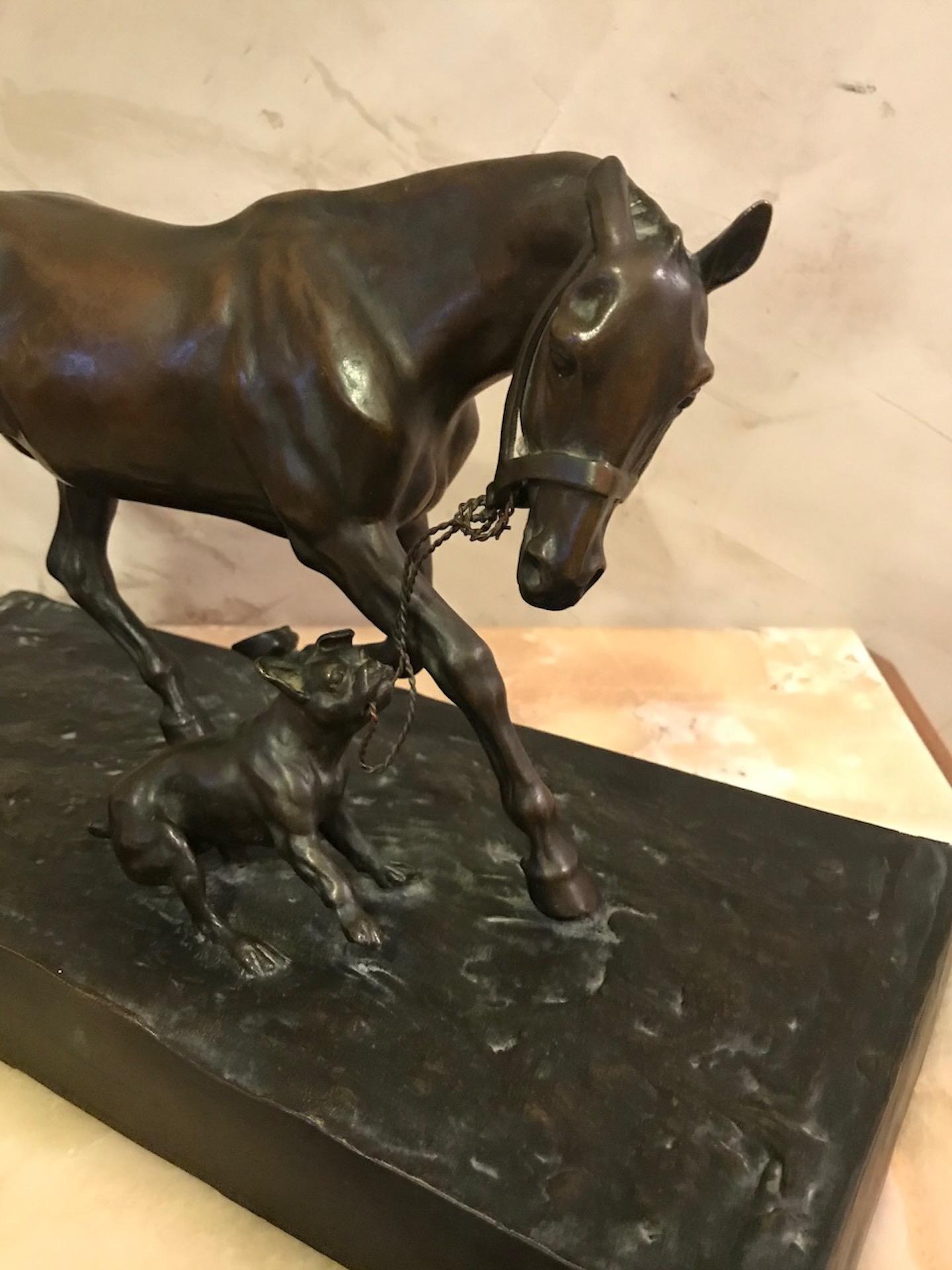 Early 20th century French Auguste Vimar Horse and Bulldog Bronze Statut, 1900s 1