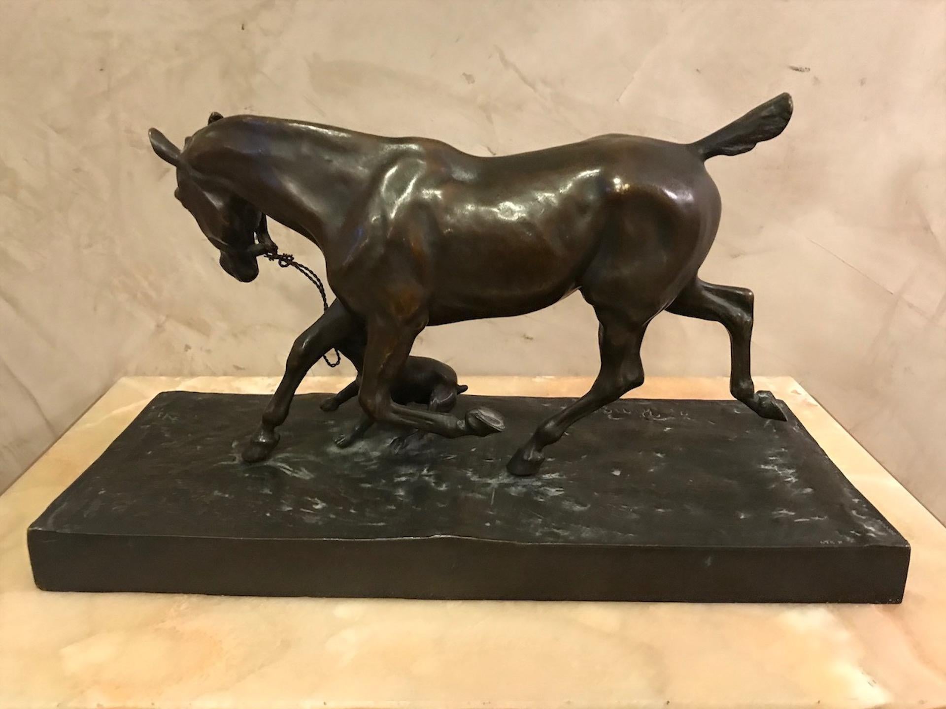 Early 20th century French Auguste Vimar Horse and Bulldog Bronze Statut, 1900s 3