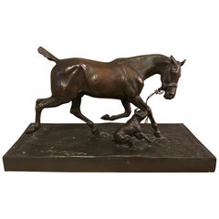 Early 20th century French Auguste Vimar Horse and Bulldog Bronze Statut, 1900s