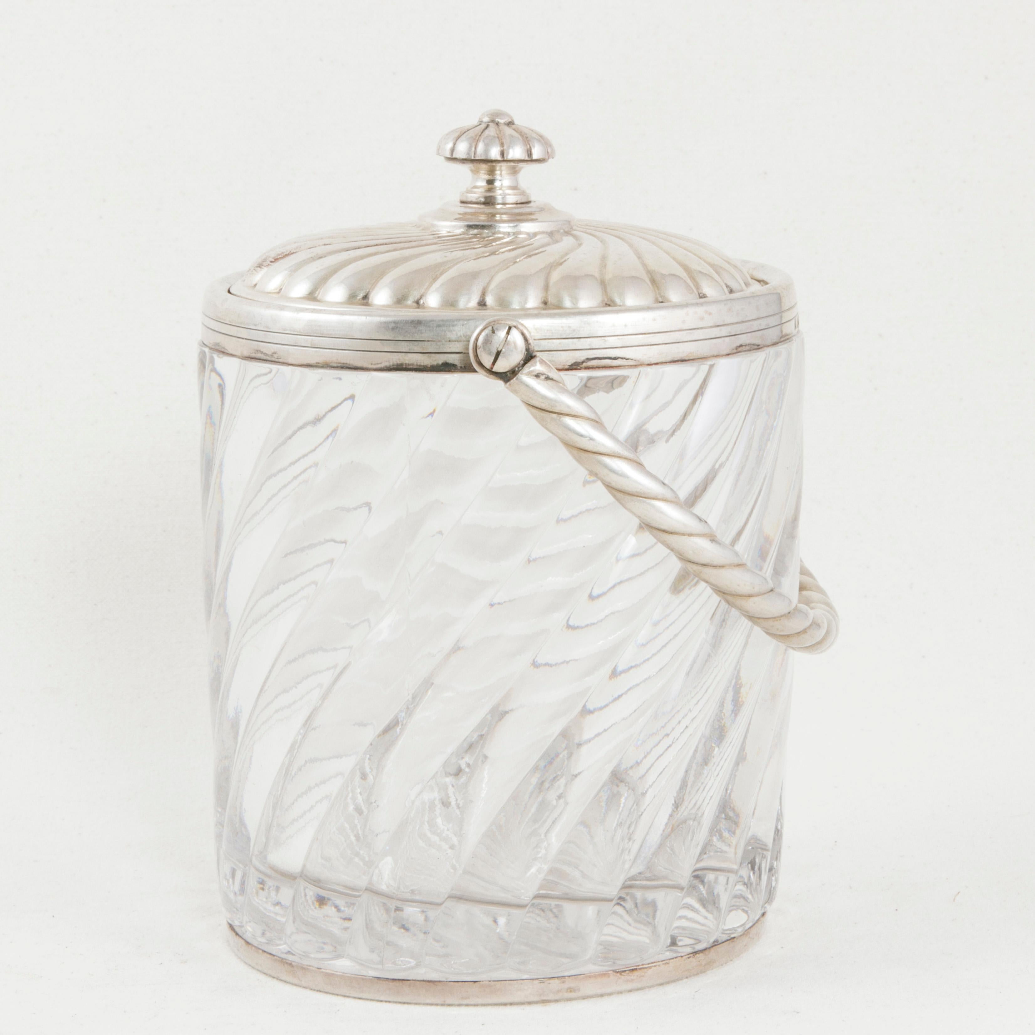 Early 20th Century French Baccarat Crystal Ice Bucket with Sterling Silver Lid In Good Condition In Fayetteville, AR
