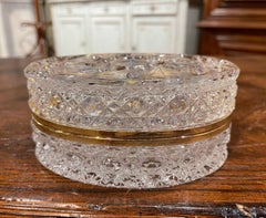Early 20th Century French Baccarat Cut Glass and Brass Jewelry Box