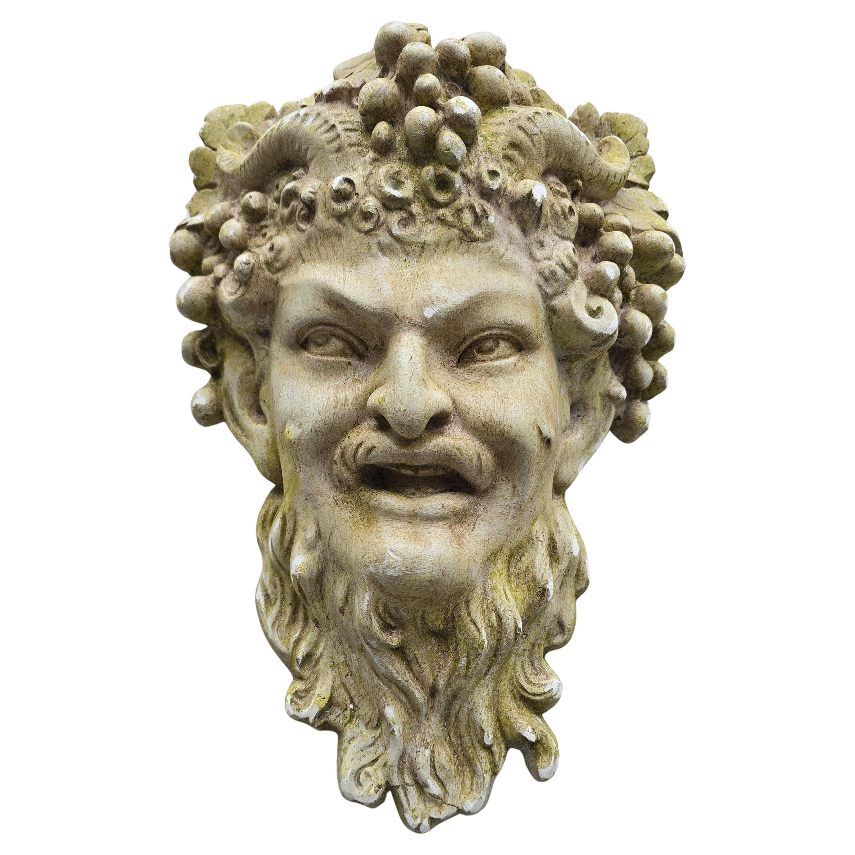 Early 20th Century French Bacchus Wall Mask in Plaster, circa 1900–1930