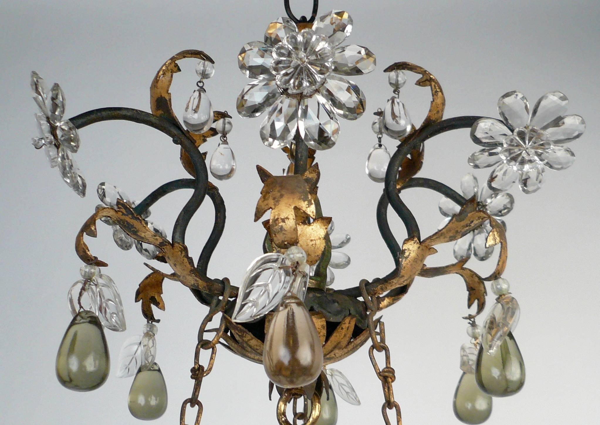 Early 20th Century French Bagues Style Wrought Iron and Crystal Chandelier In Excellent Condition In Pittsburgh, PA