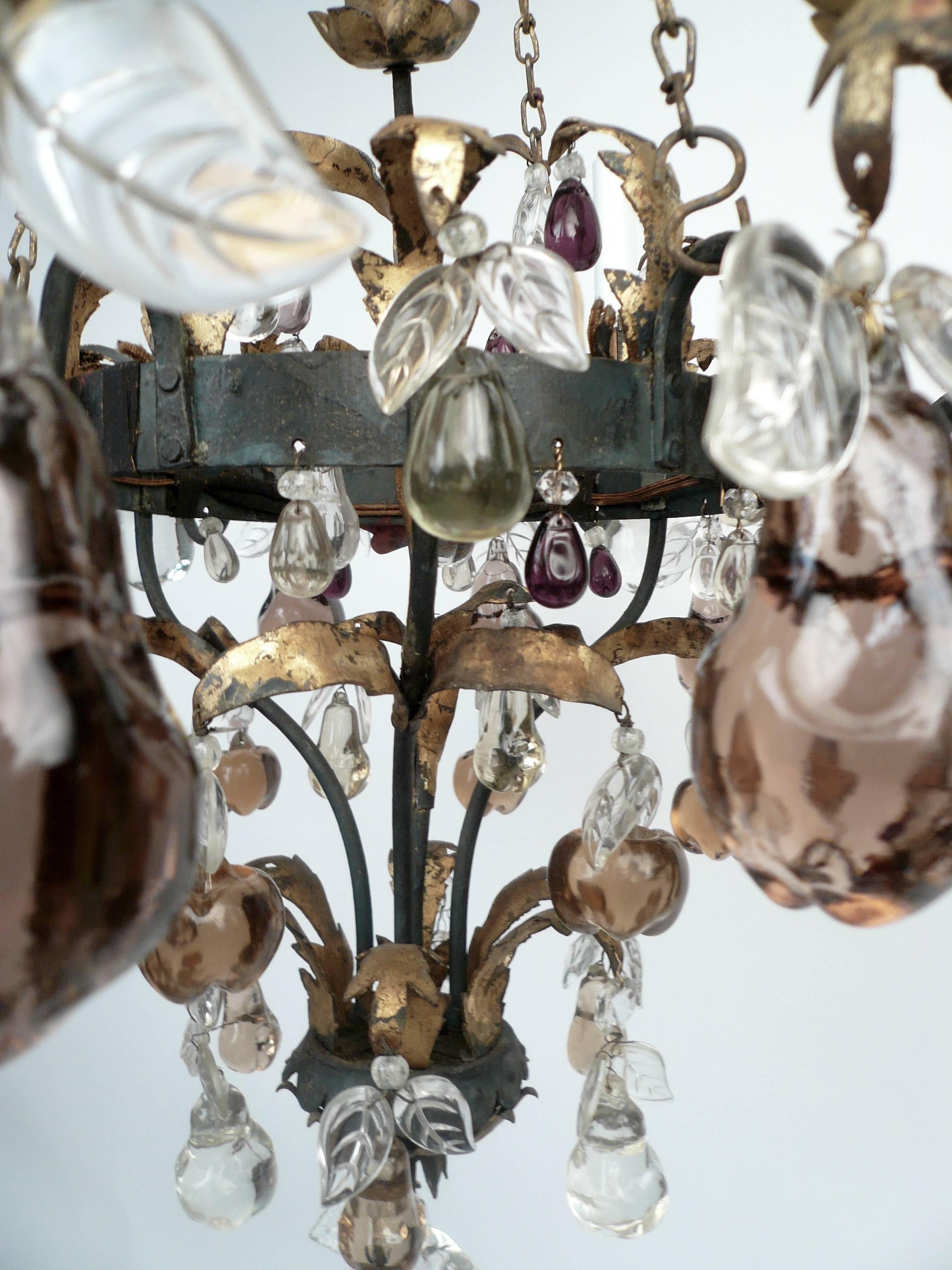 Early 20th Century French Bagues Style Wrought Iron and Crystal Chandelier 1