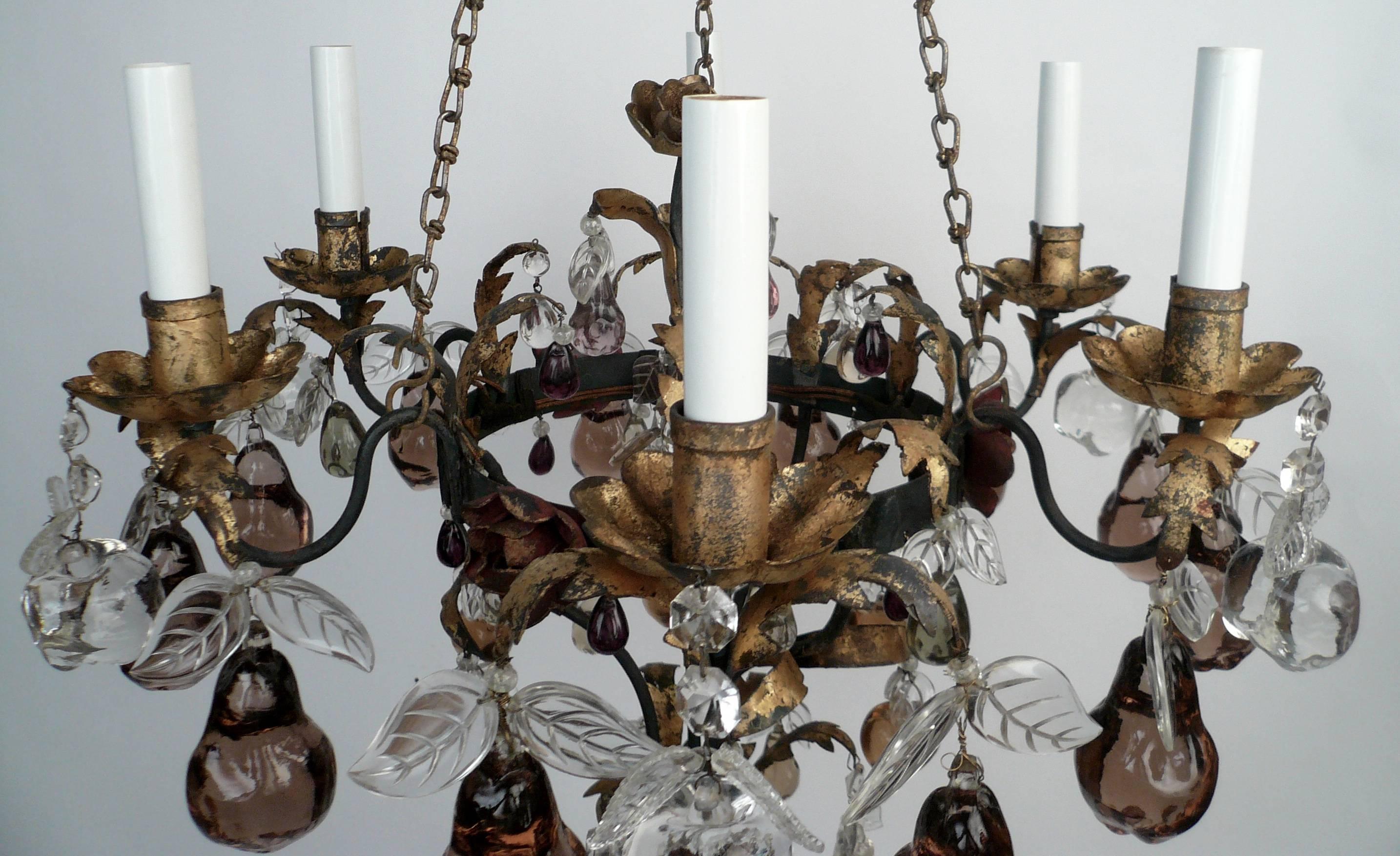 Early 20th Century French Bagues Style Wrought Iron and Crystal Chandelier 2