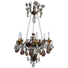 Early 20th Century French Bagues Style Wrought Iron and Crystal Chandelier