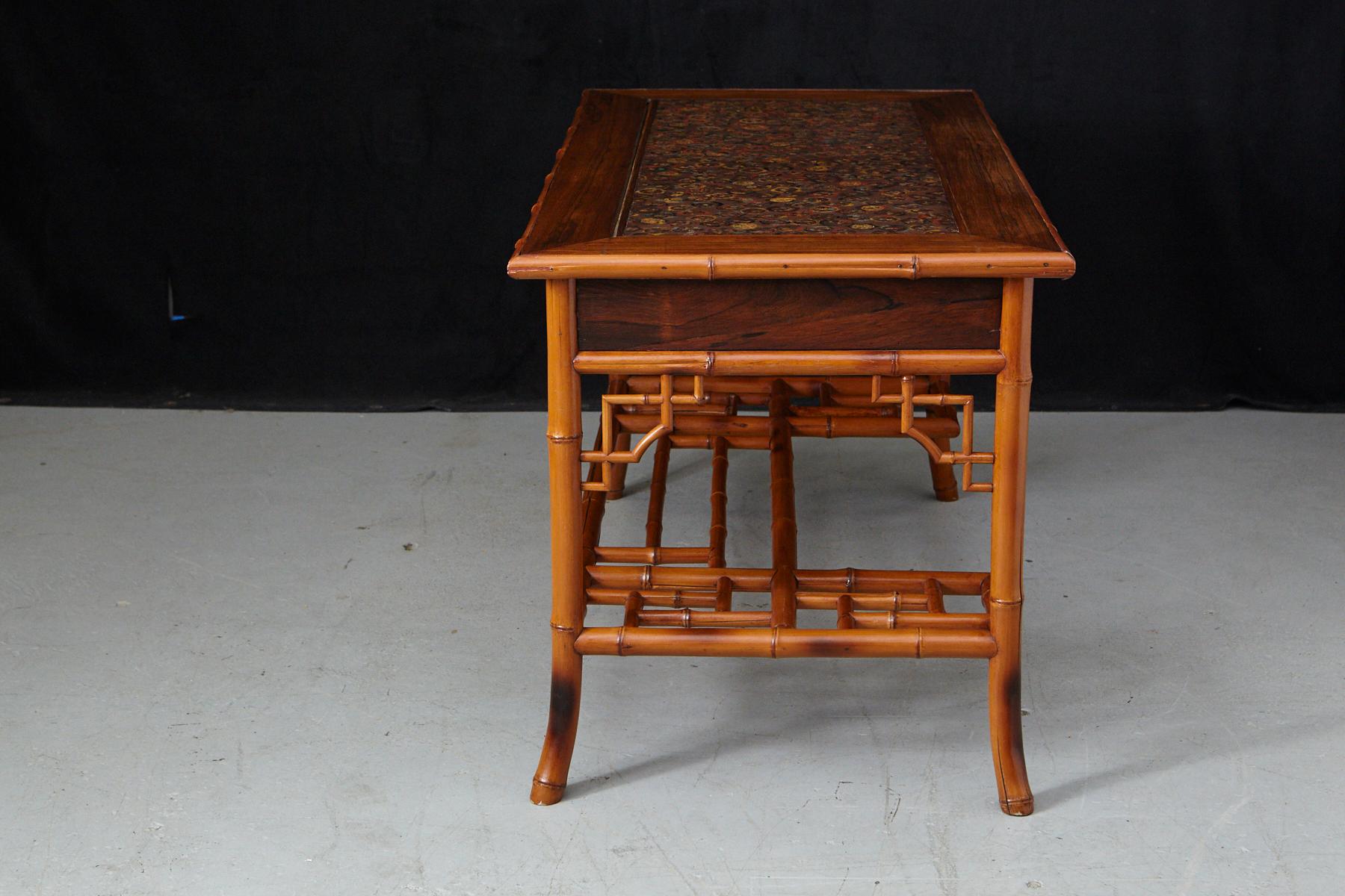 Early 20th Century French Bamboo Desk with Drawers and Leather Top, circa 1920s 9