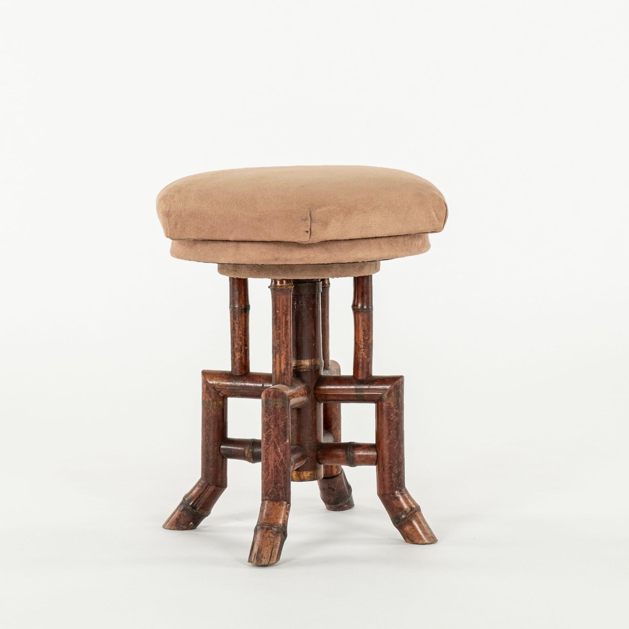 Stained Early 20th Century French Bamboo Swivel Stool For Sale