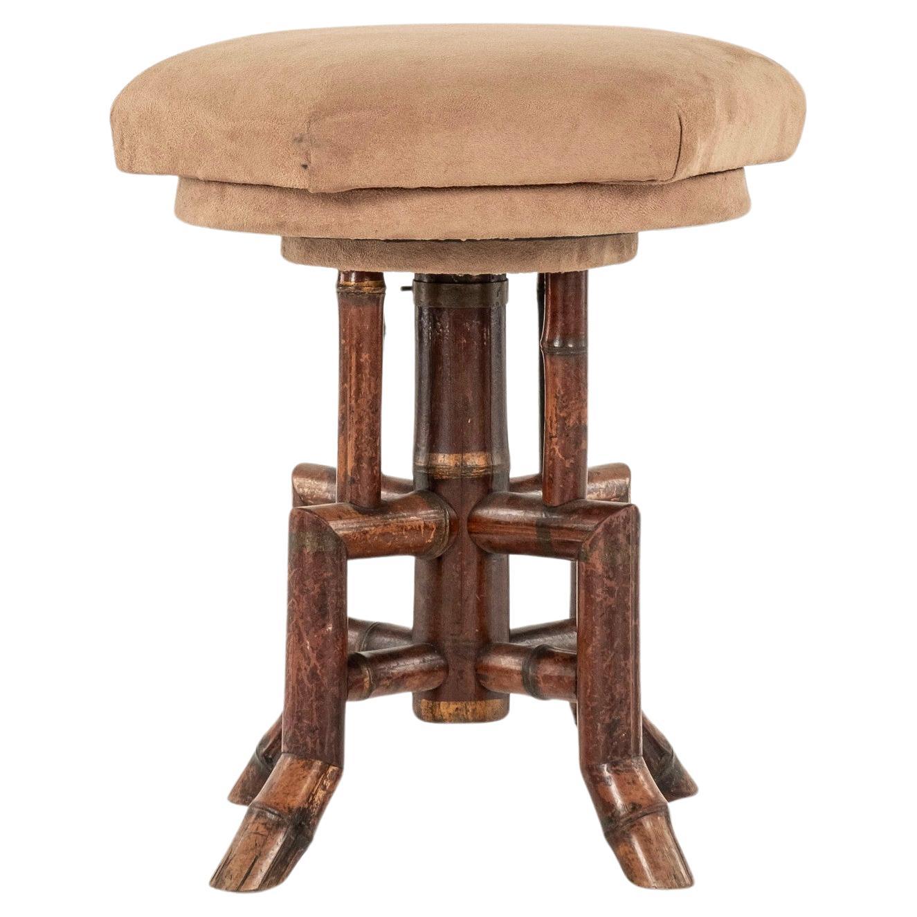 Early 20th Century French Bamboo Swivel Stool For Sale