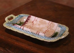 Early 20th Century French Barbotine Asparagus Serving Platter with Handles