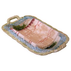 Early 20th Century French Barbotine Asparagus Serving Platter with Handles
