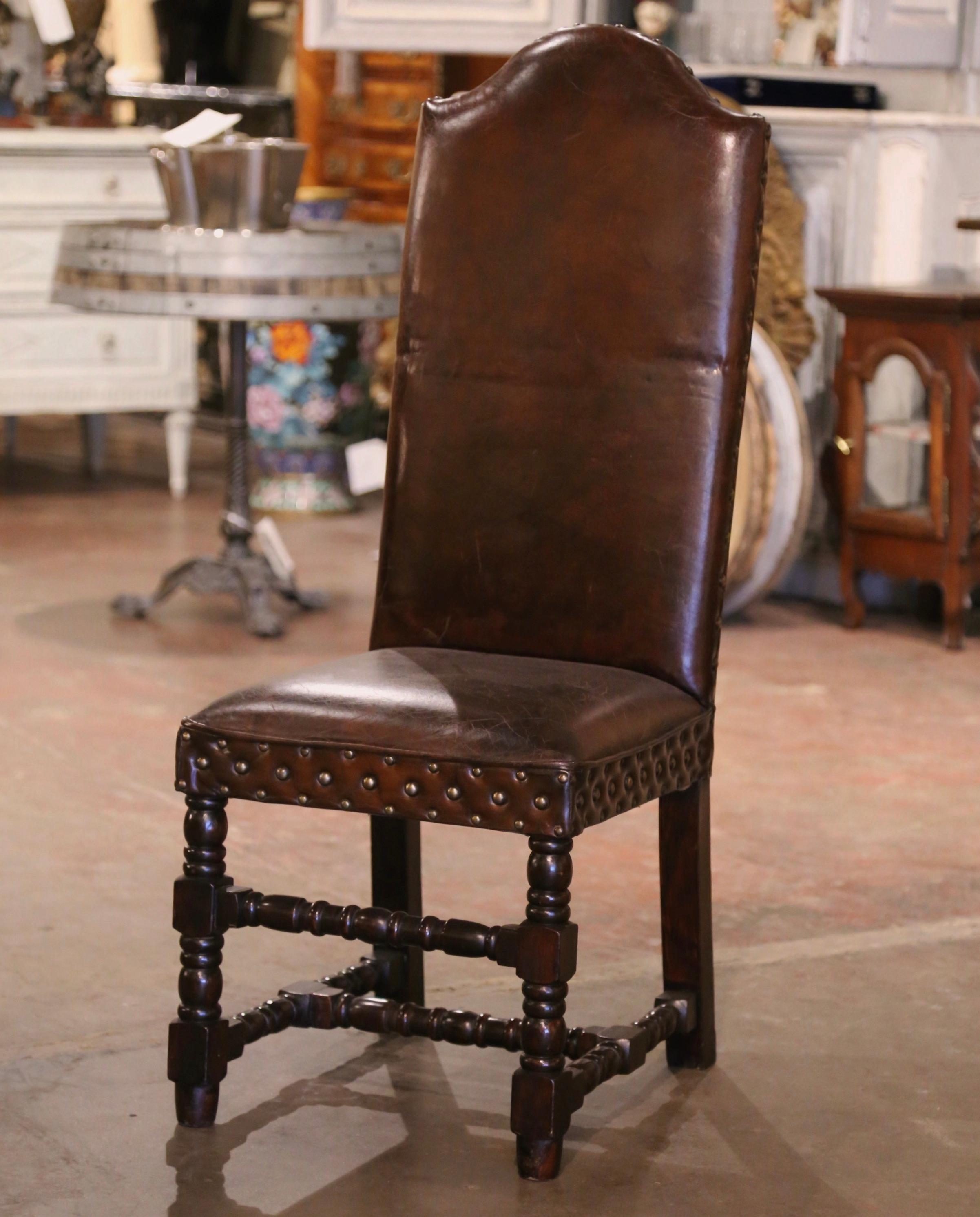  Early 20th Century French Baroque Carved Walnut Chairs with Leather, Set of 8 3