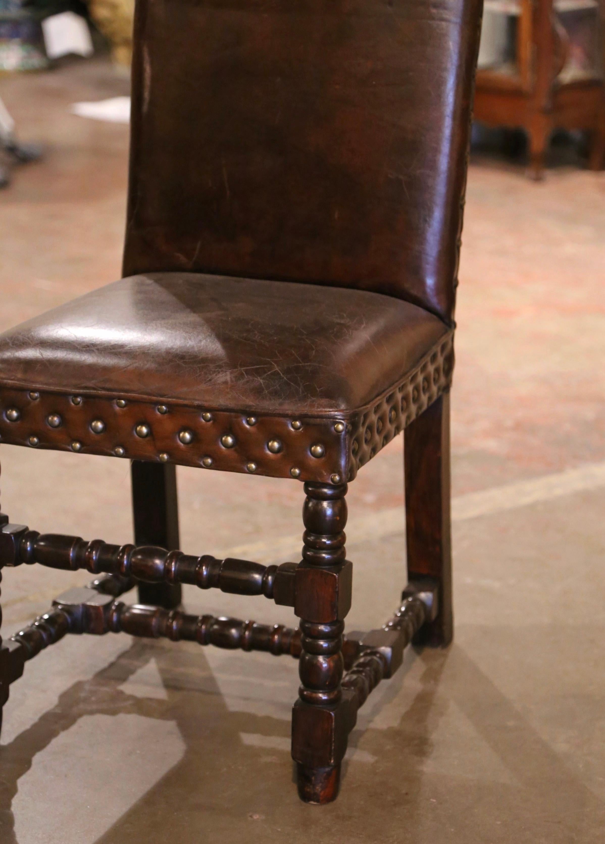  Early 20th Century French Baroque Carved Walnut Chairs with Leather, Set of 8 4