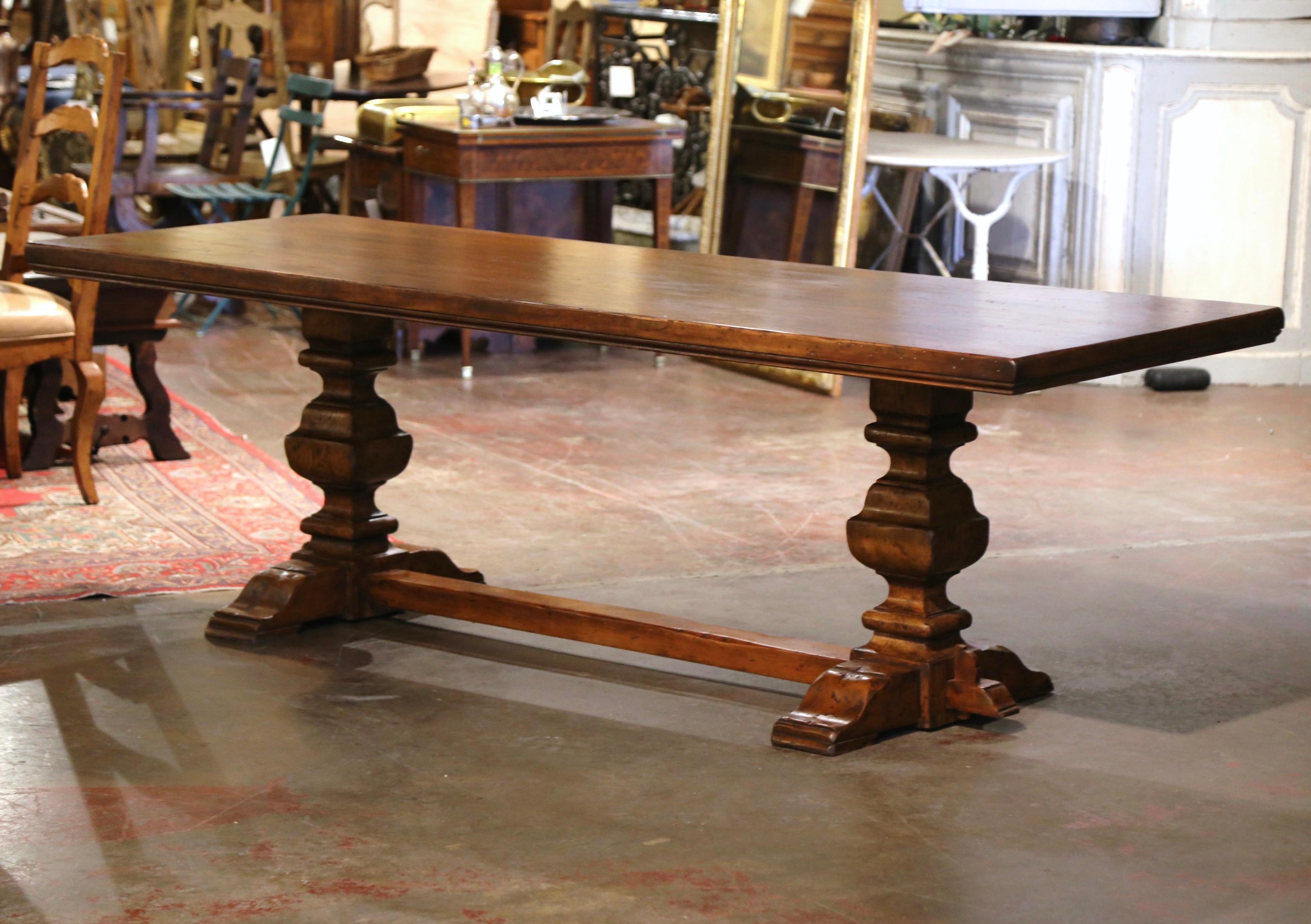 Veneer Early 20th Century French Baroque Carved Walnut Monastery Trestle Table
