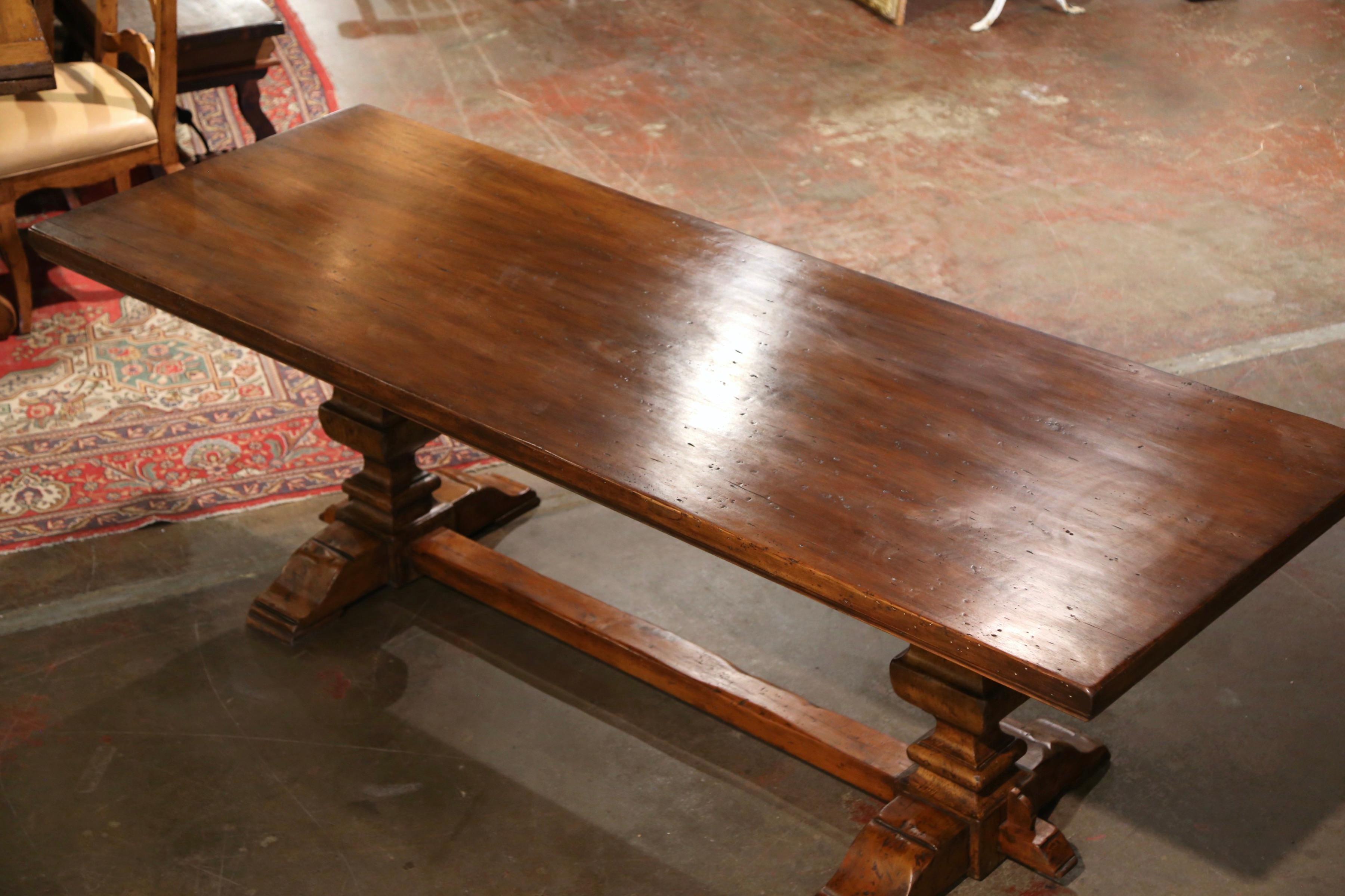 Early 20th Century French Baroque Carved Walnut Monastery Trestle Table In Excellent Condition In Dallas, TX