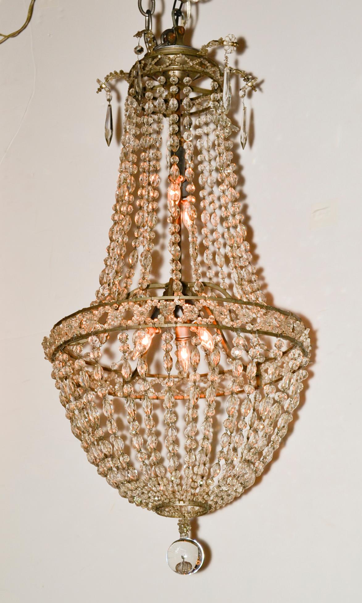 Early 20th Century French Basket Chandelier In Good Condition In Dallas, TX