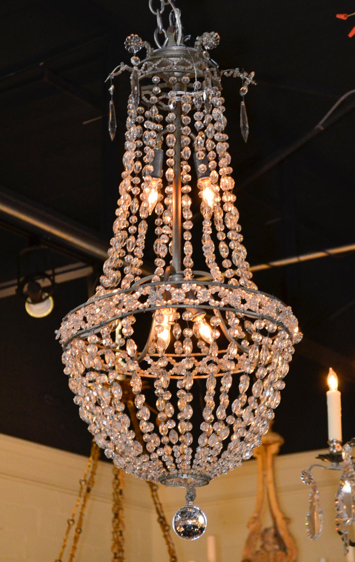 Crystal Early 20th Century French Basket Chandelier