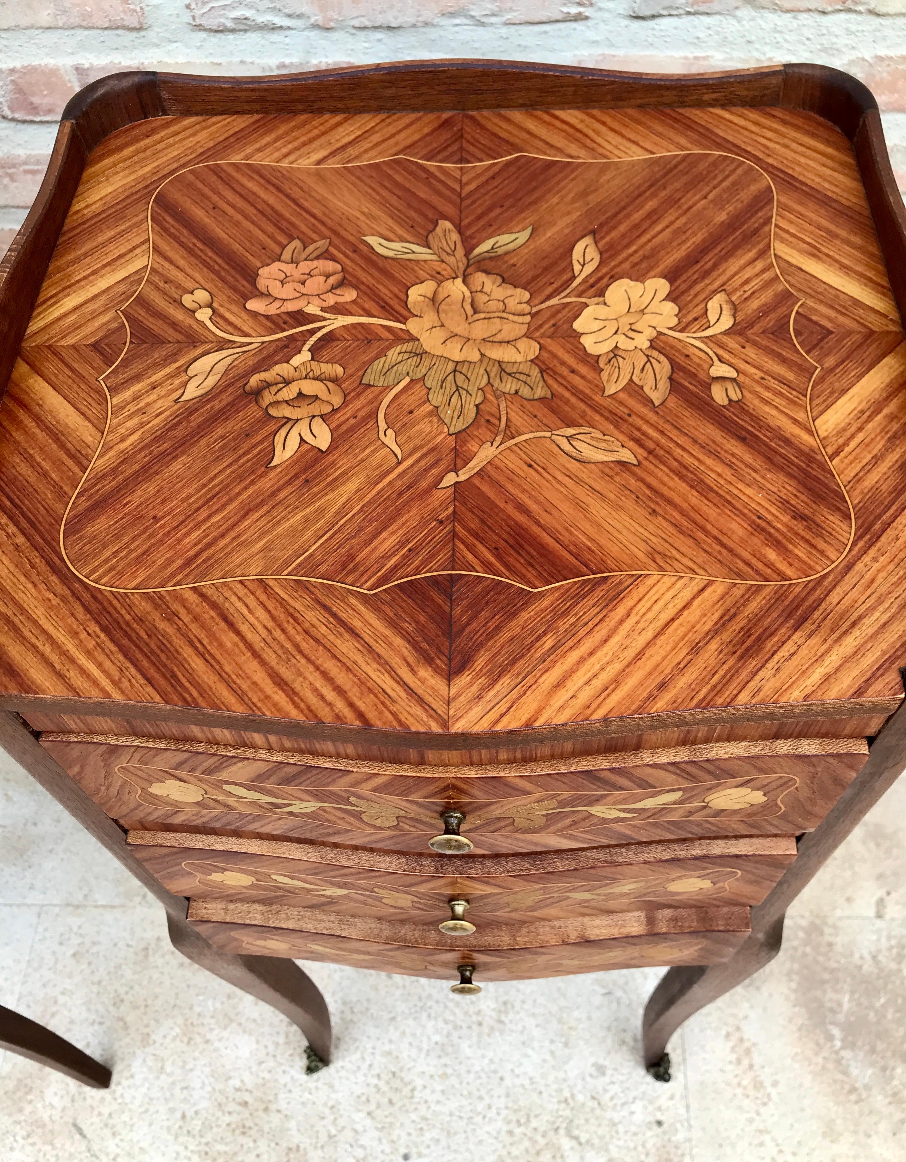 Early 20th Century French Bedside Tables in Marquetry & Bronze with Iron Details For Sale 5