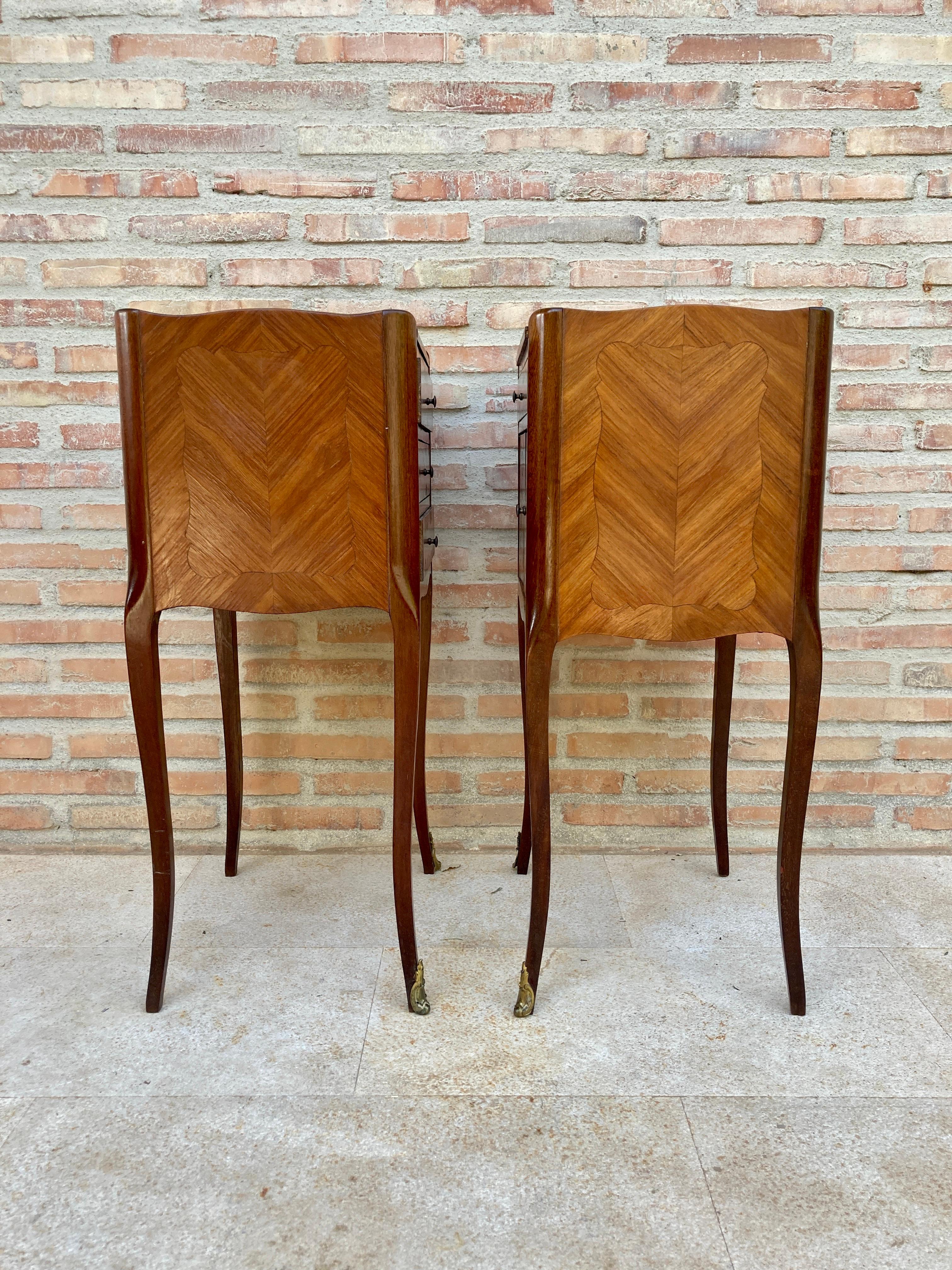 Early 20th Century French Bedside Tables or Nightstands in Marquetry and Bronze 1