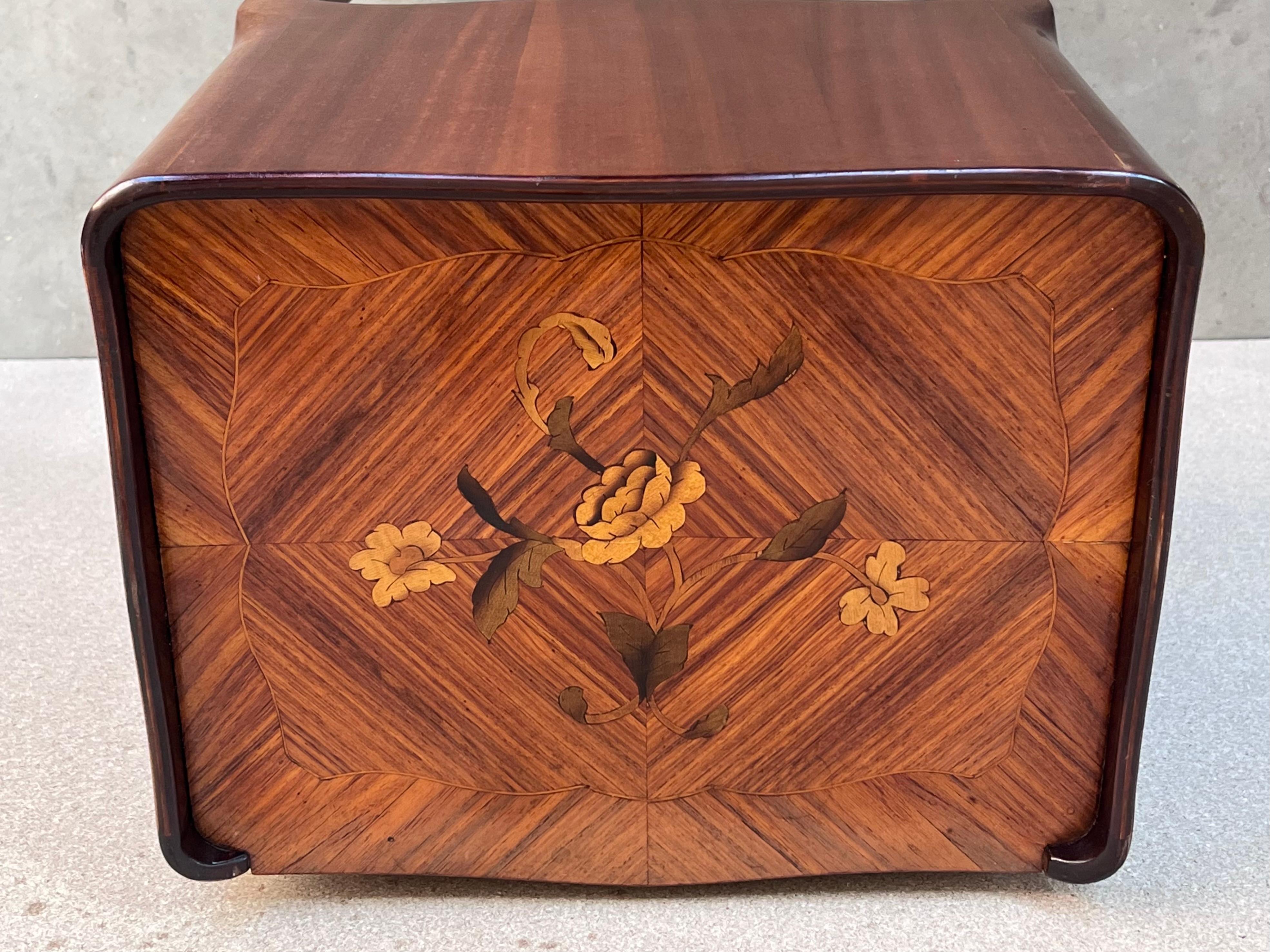 Early 20th Century French Bedside Tables or Nightstands in Marquetry and Bronze 1