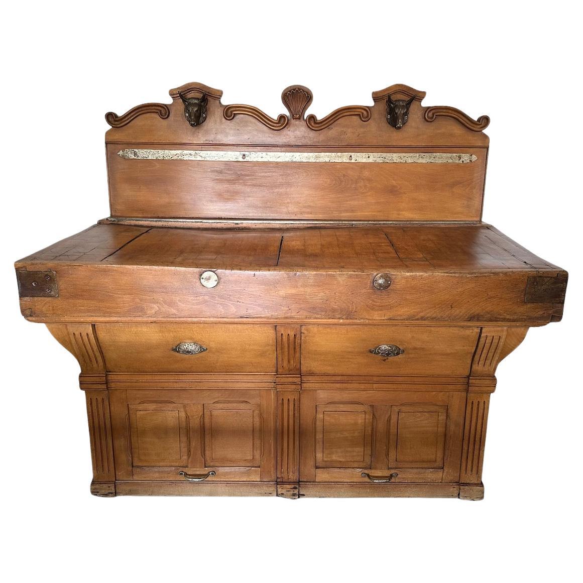 Early 20th century French Beech and Metal Butcher Block, 1900s