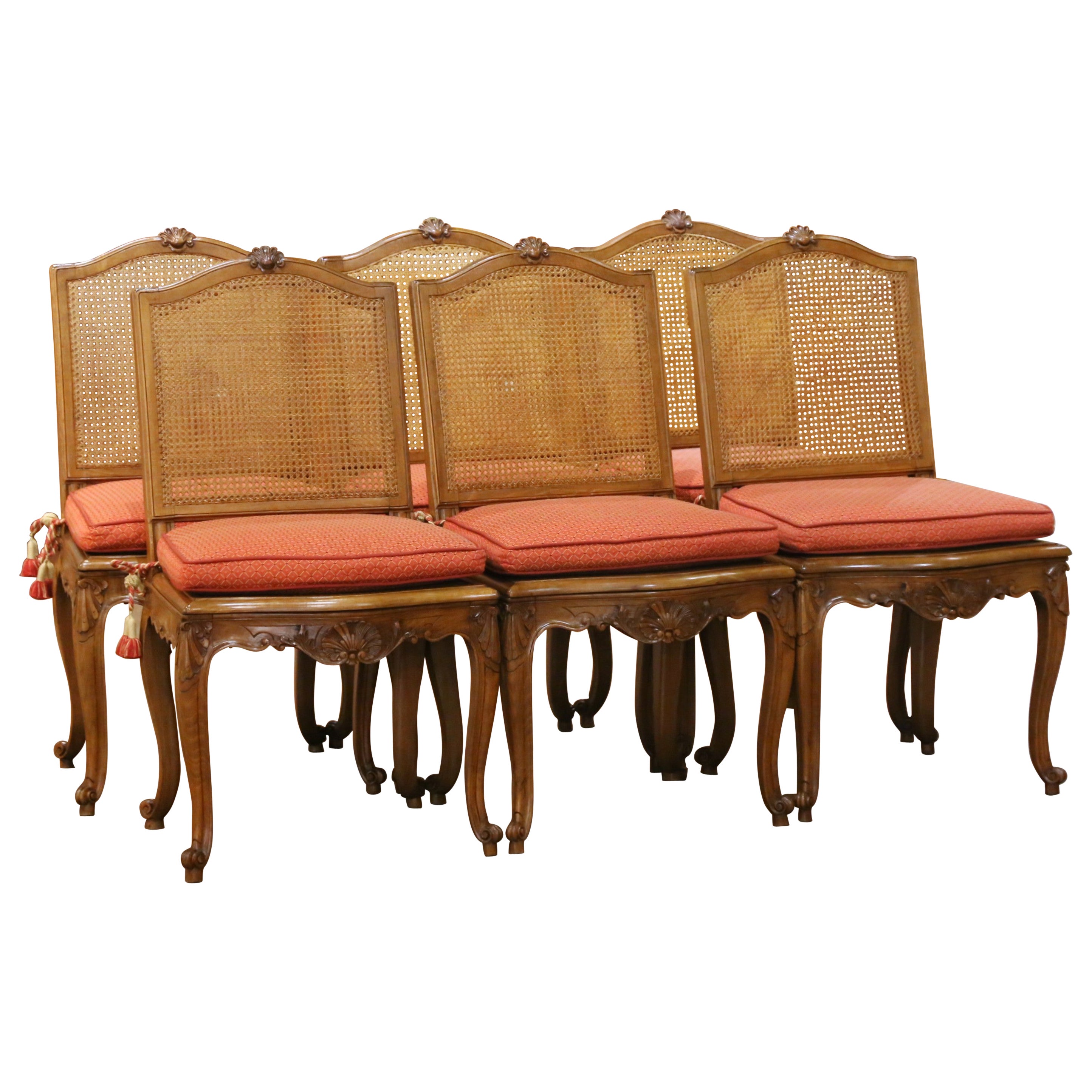 Early 20th Century French Beechwood and Cane Dining Chairs, Set of 6