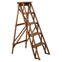 Early 20th Century French Beechwood Folding Library Ladder