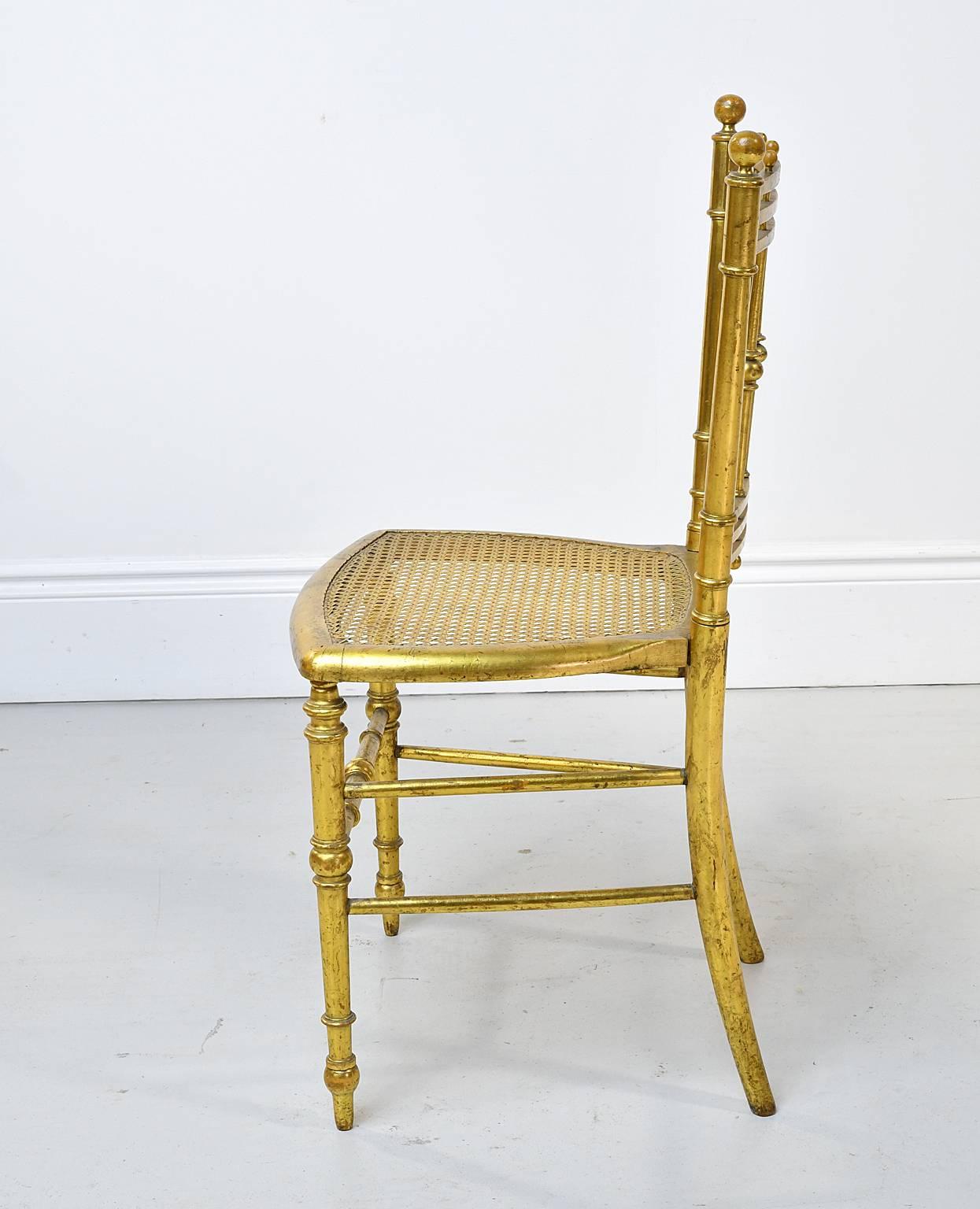 Turned Early 20th Century French Belle Époque Chair in Gilt-Wood with Cane Seat. For Sale