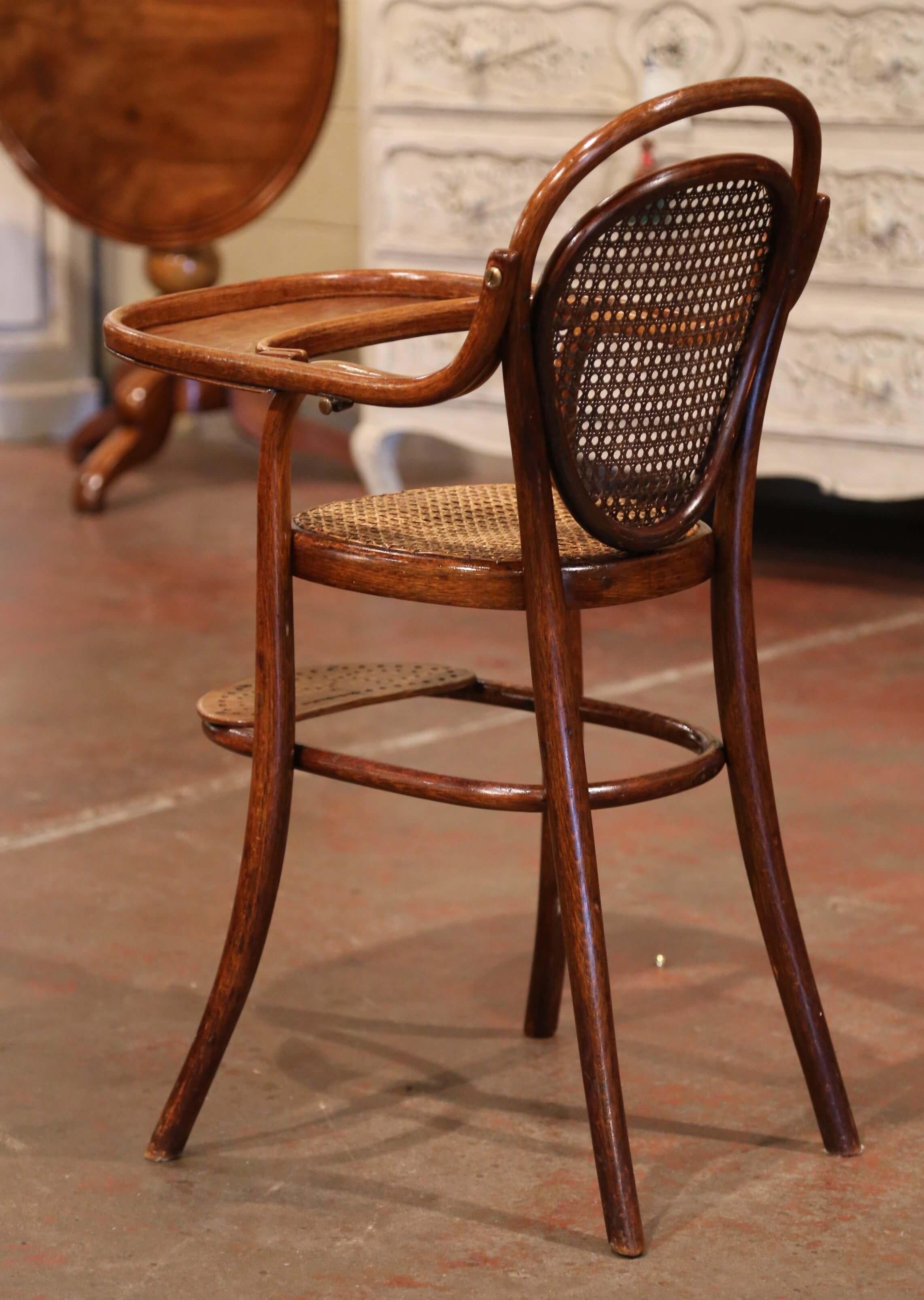Early 20th Century French Bentwood and Cane High Baby Chair by M. Thonet For Sale 5