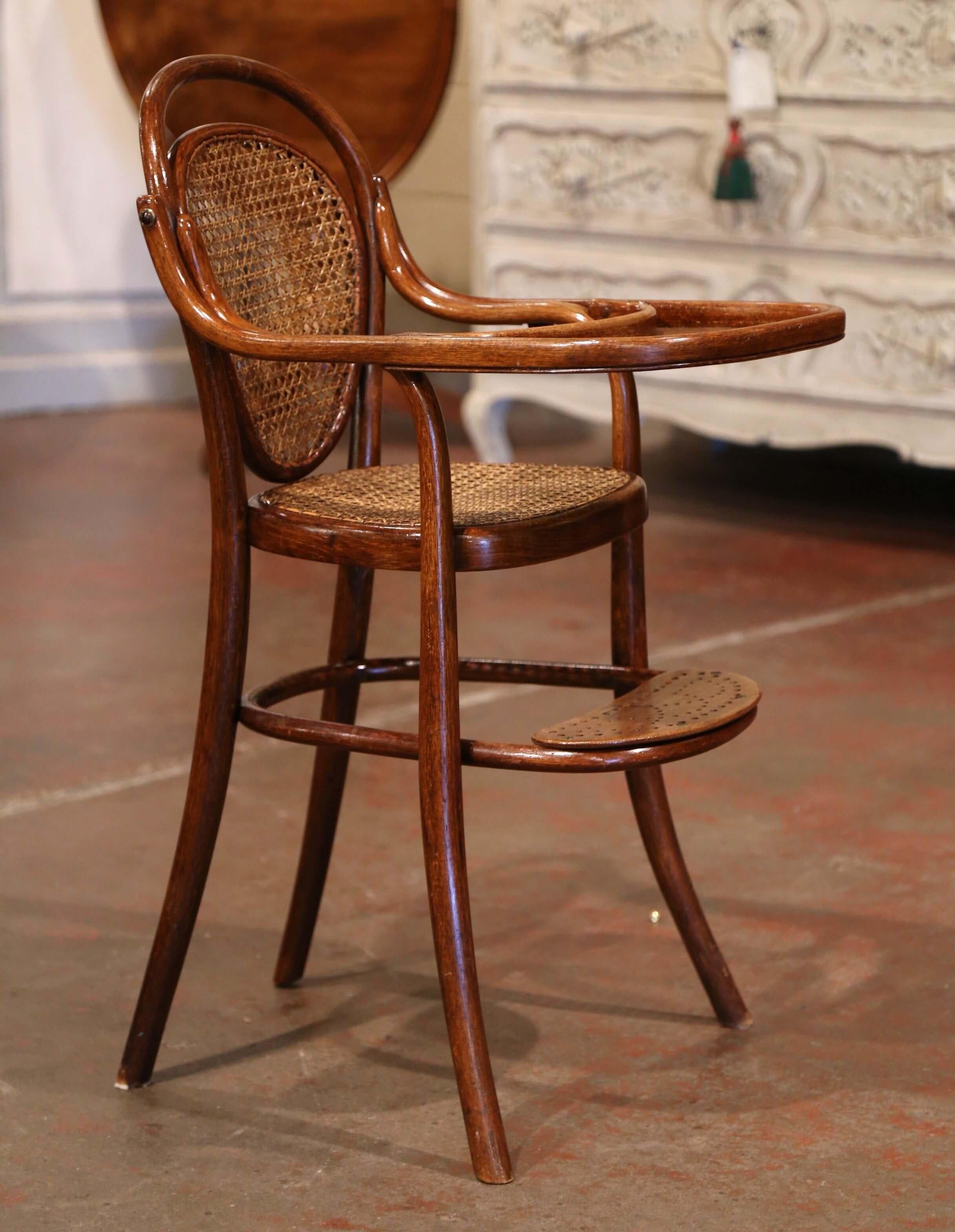 Art Deco Early 20th Century French Bentwood and Cane High Baby Chair by M. Thonet For Sale