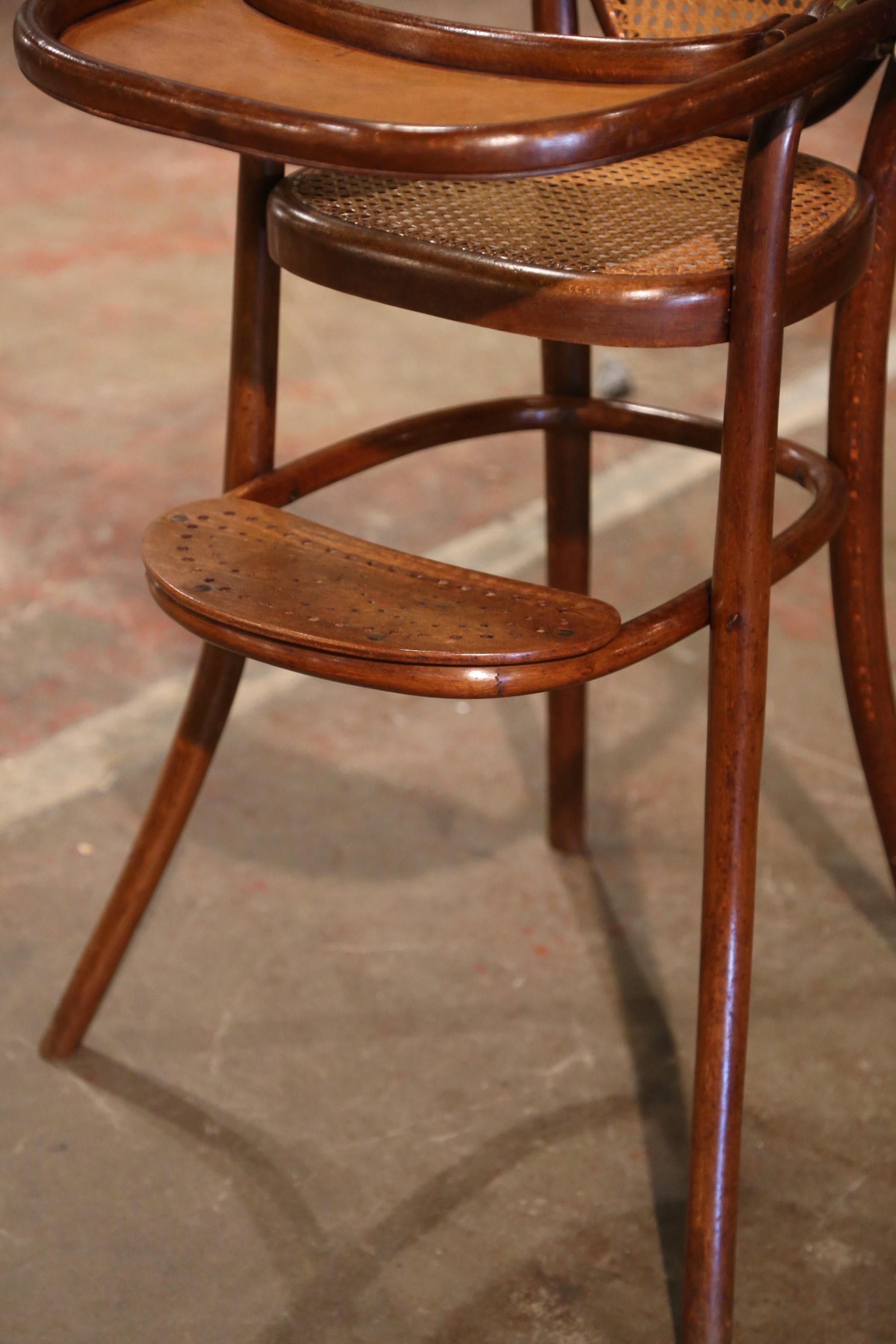Art Deco Early 20th Century French Bentwood and Cane High Baby Chair by M. Thonet