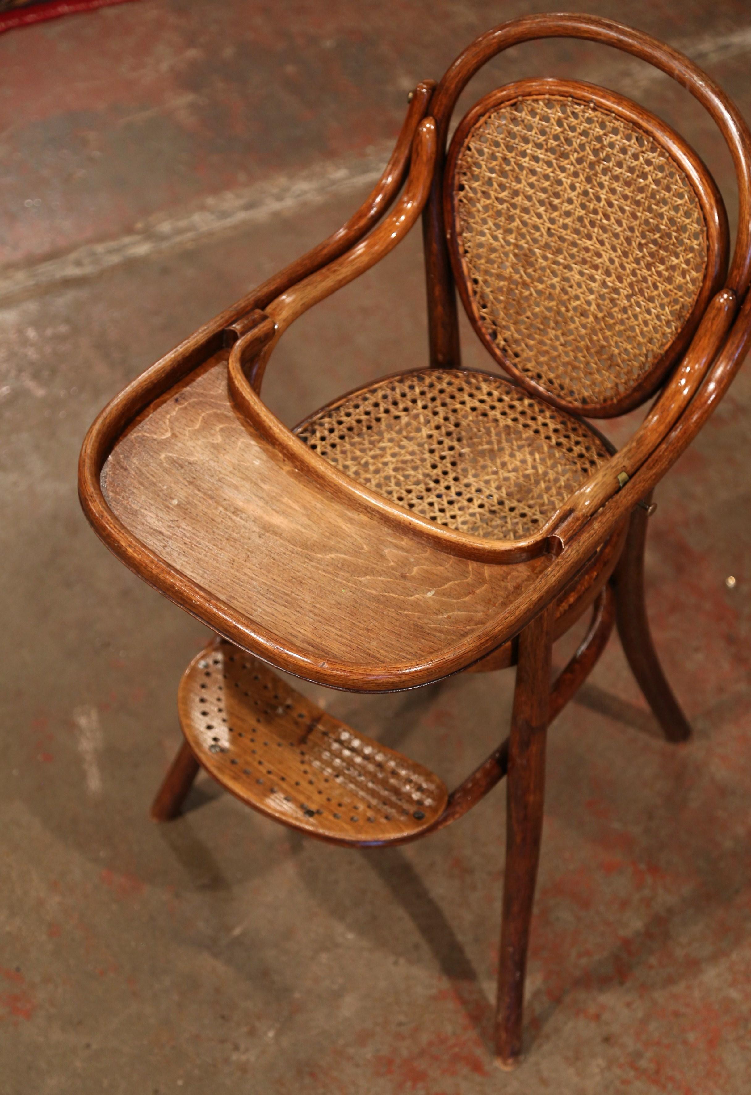 Art Deco Early 20th Century French Bentwood and Cane High Baby Chair by M. Thonet