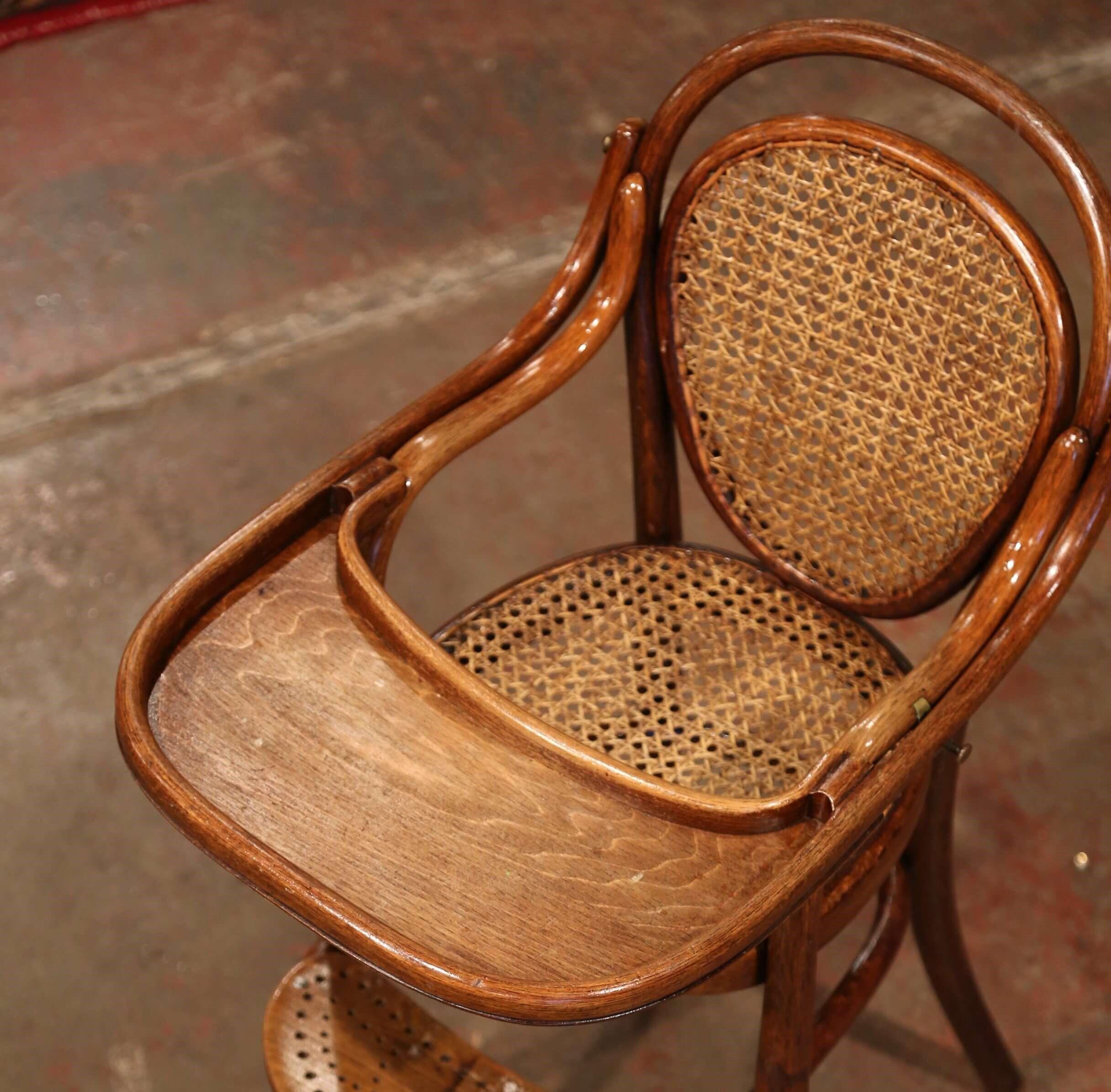 Patinated Early 20th Century French Bentwood and Cane High Baby Chair by M. Thonet For Sale
