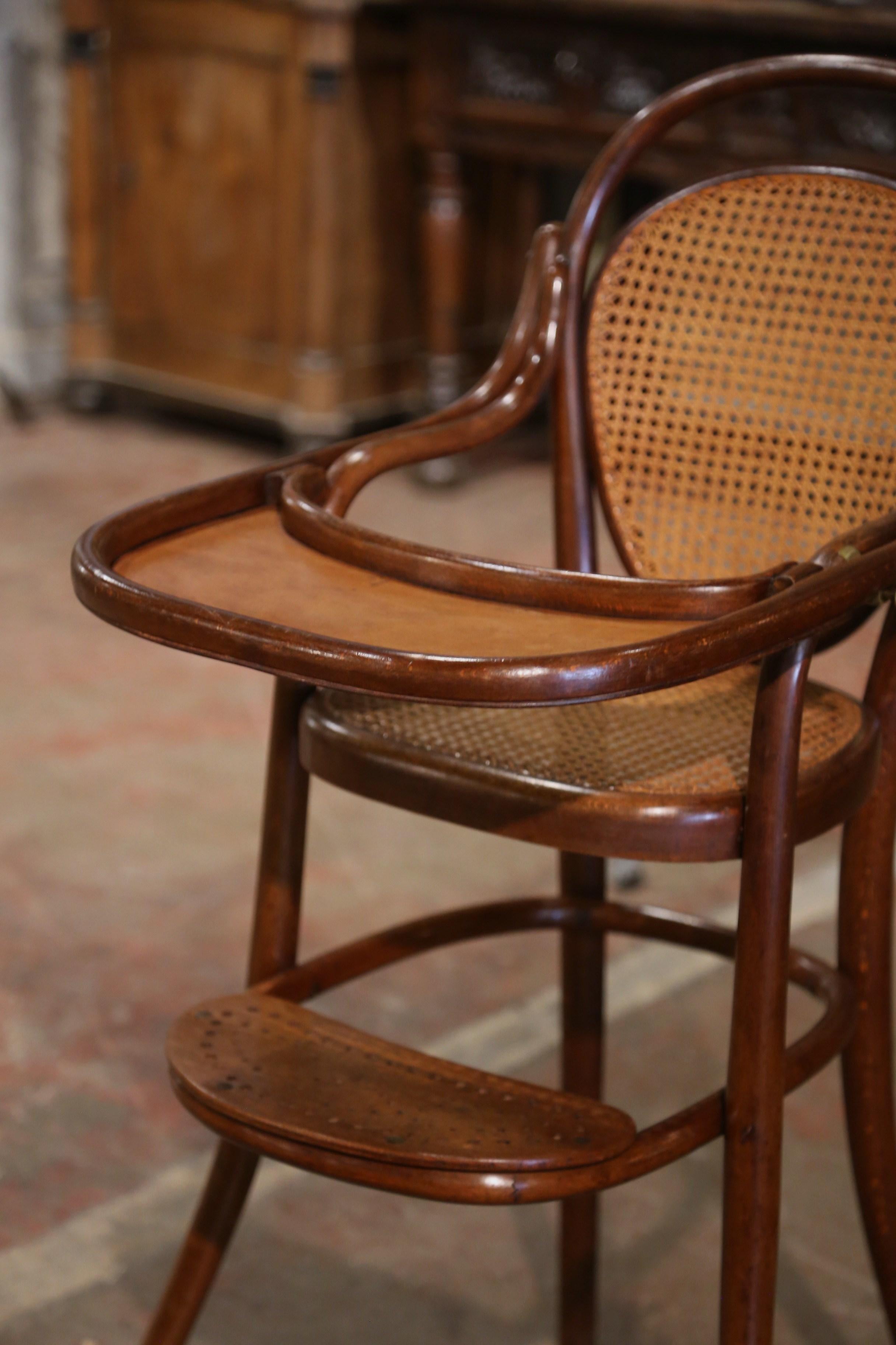 Hand-Crafted Early 20th Century French Bentwood and Cane High Baby Chair by M. Thonet