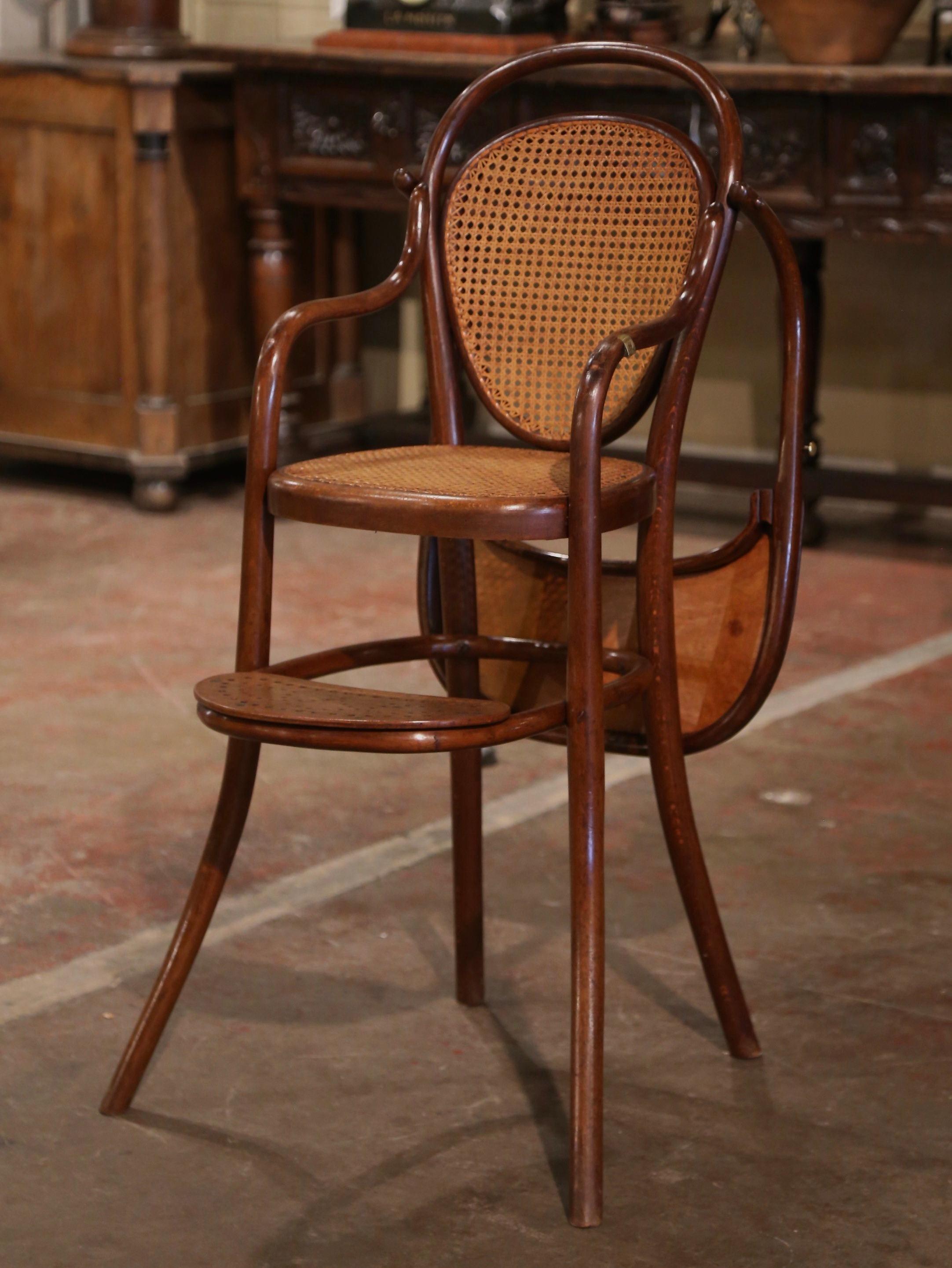 Early 20th Century French Bentwood and Cane High Baby Chair by M. Thonet 1
