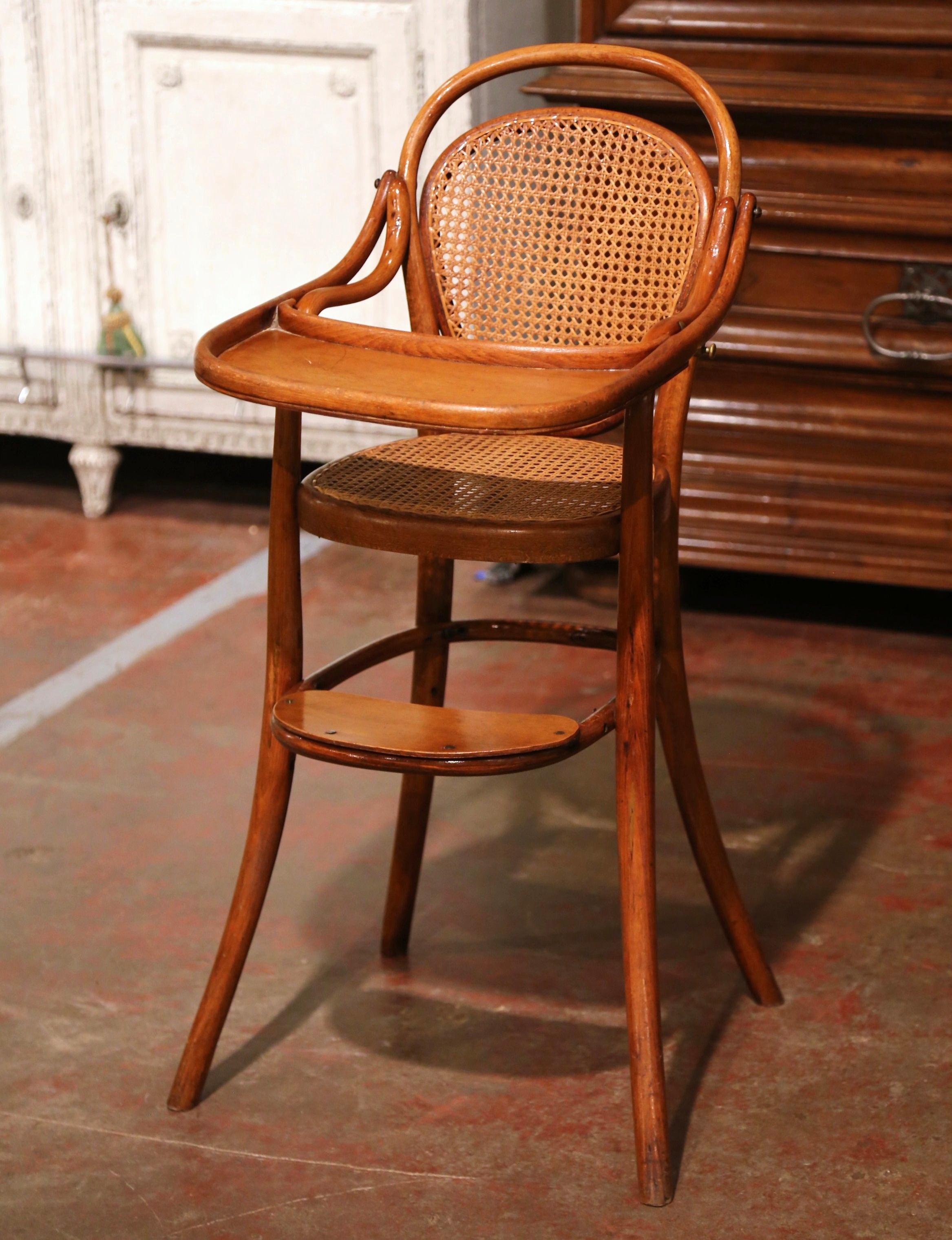 Art Deco Early 20th Century French Bentwood and Cane High Baby Chair Thonet Style