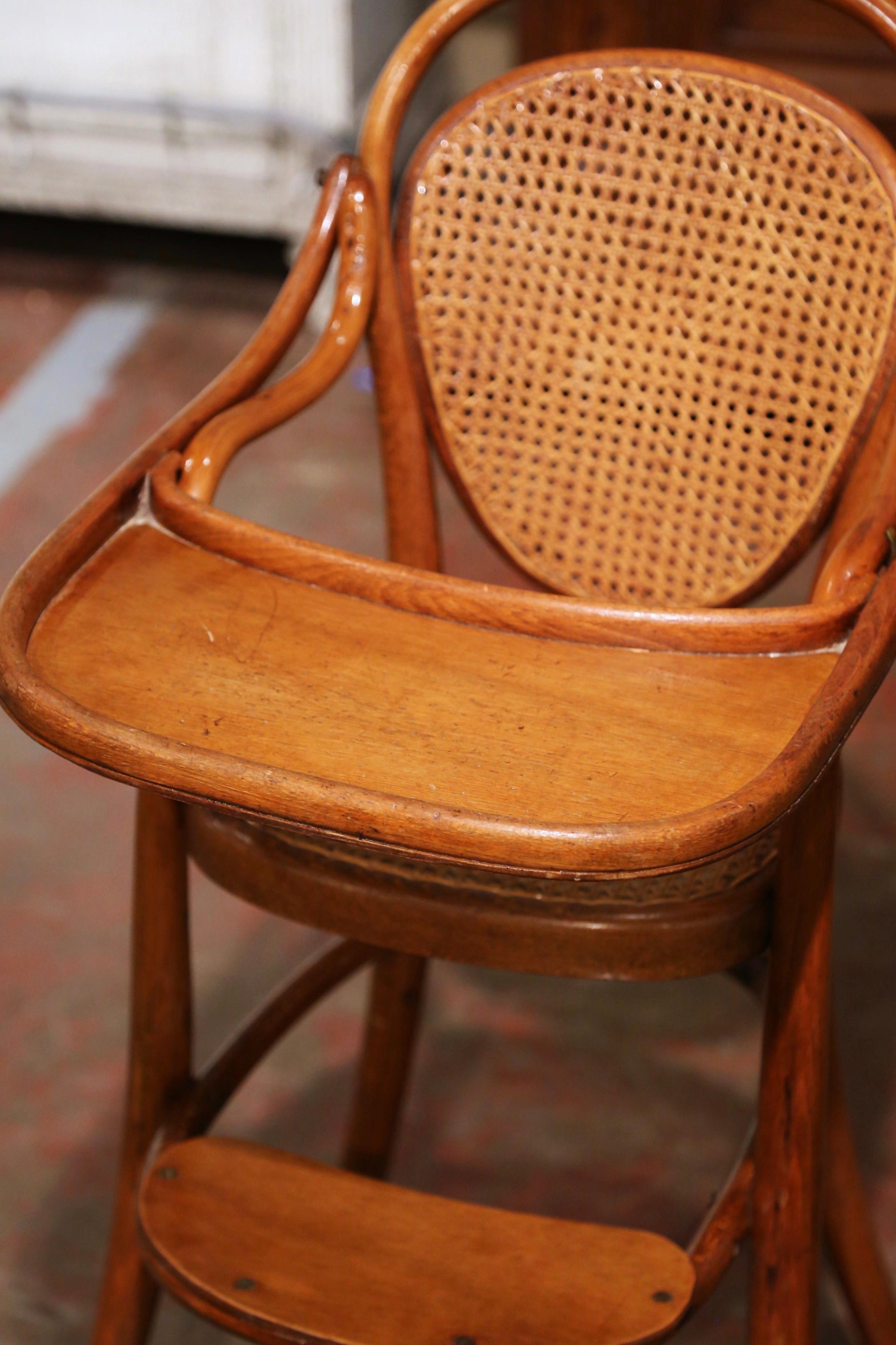 Hand-Crafted Early 20th Century French Bentwood and Cane High Baby Chair Thonet Style