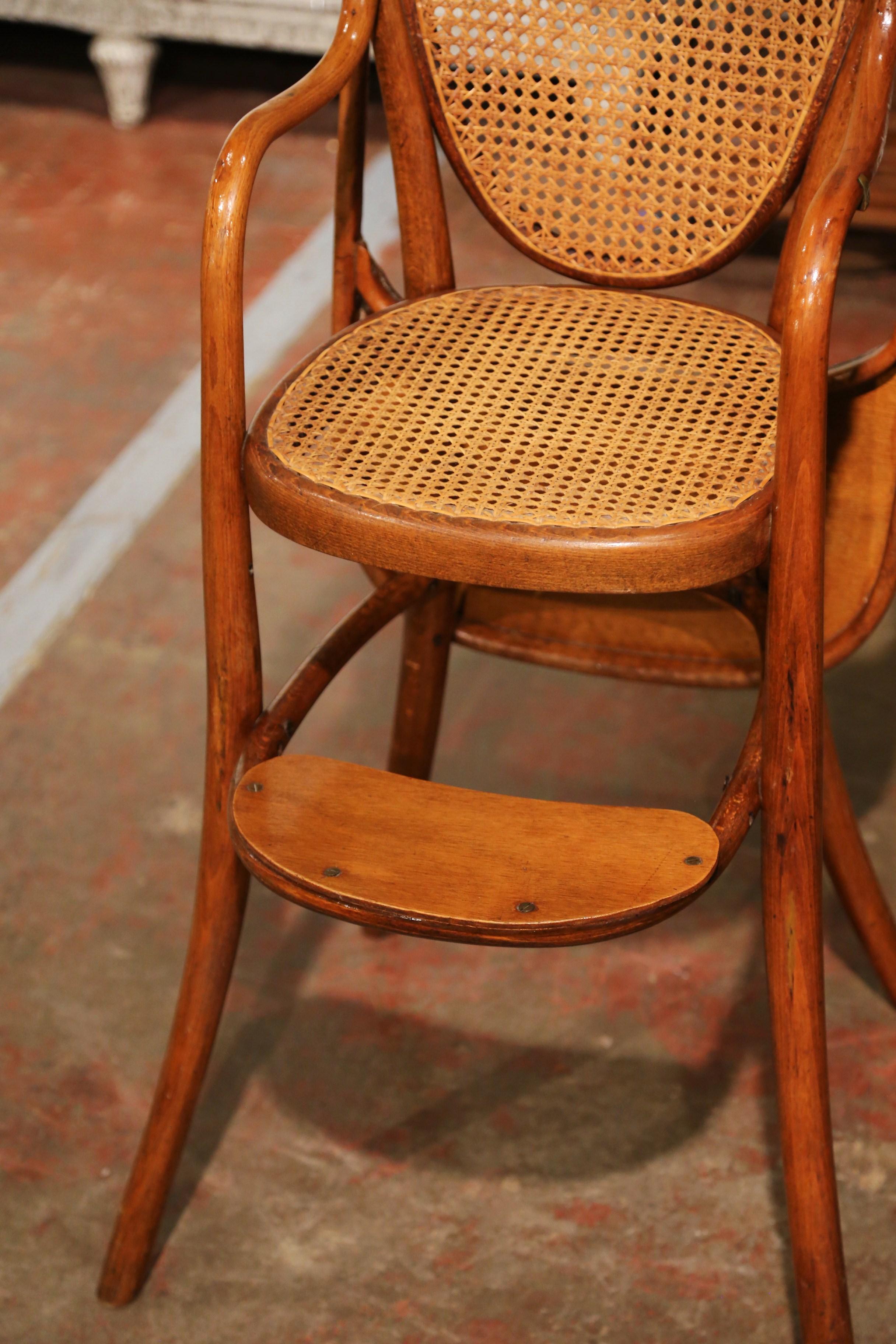 Early 20th Century French Bentwood and Cane High Baby Chair Thonet Style 1