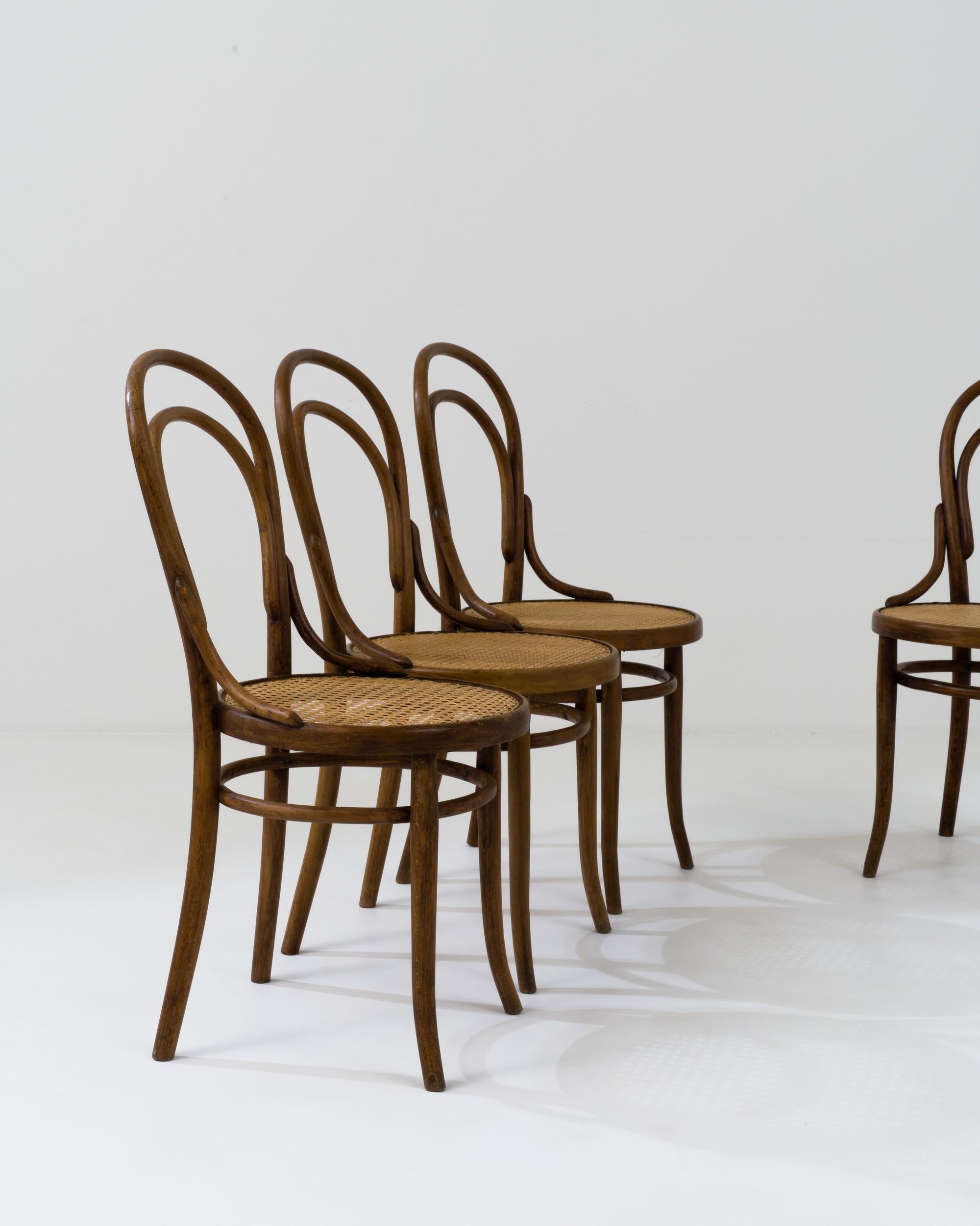 Wicker Early 20th Century French Bentwood Dining Chairs, Set of Four  For Sale