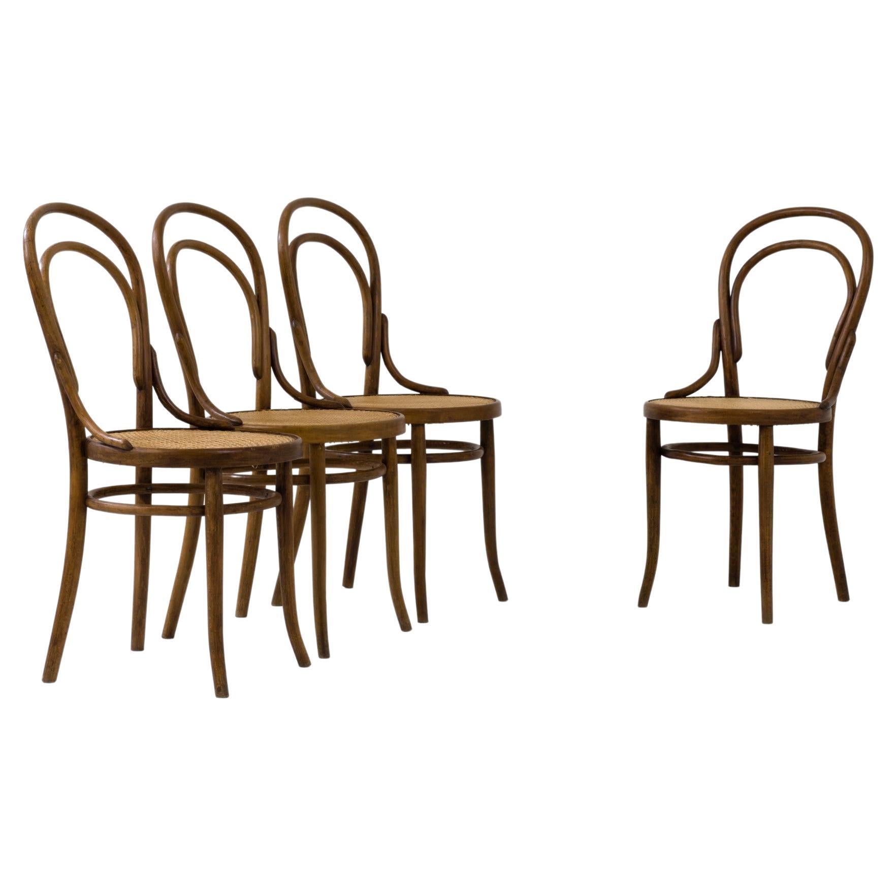 Chaises de salle à manger en bentwood français du début du 20e siècle, ensemble de quatre chaises 