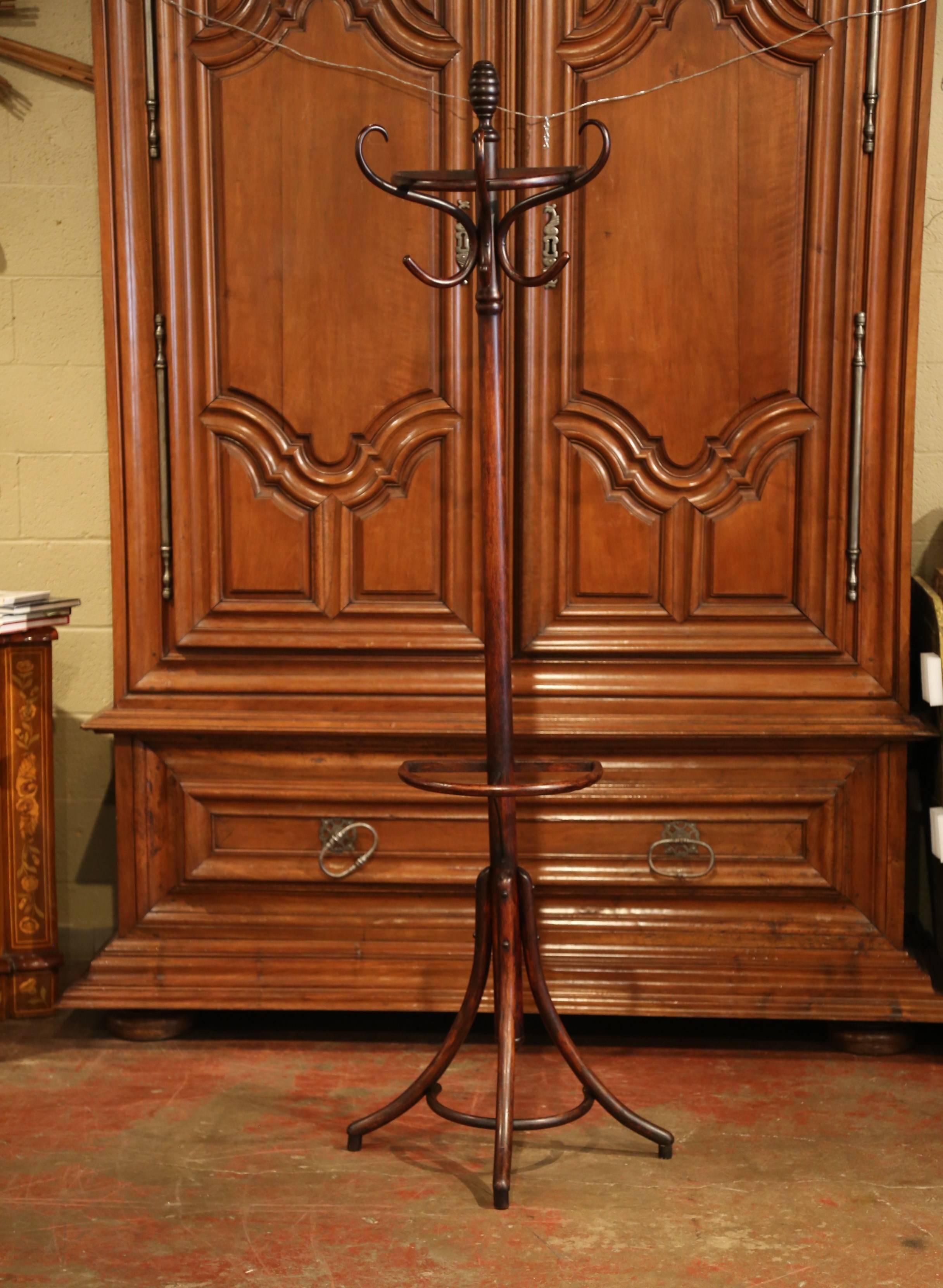 Early 20th Century French Bentwood Six Hooks Coat Rack Stand Thonet Style 1