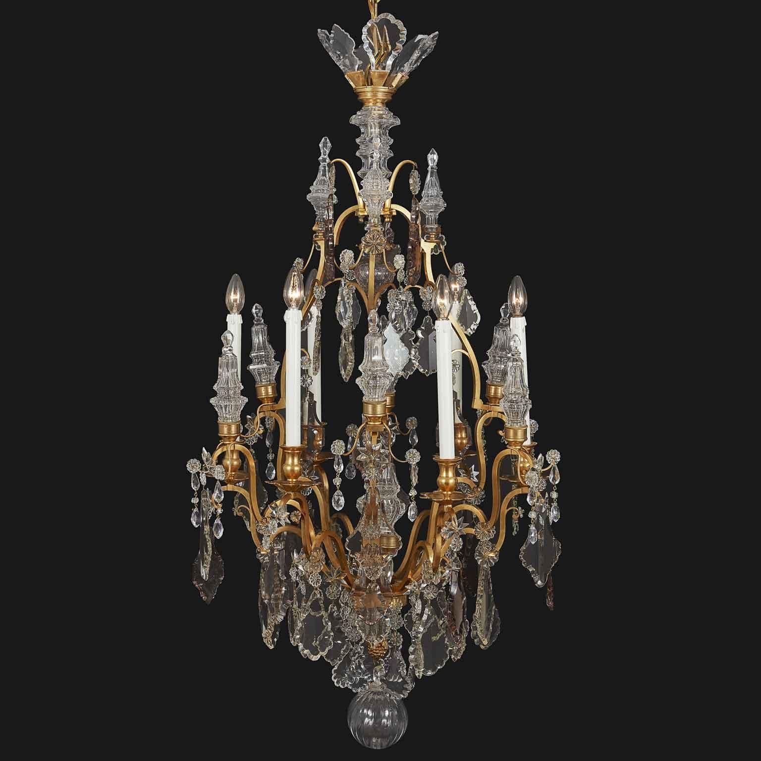 Early 20th Century French Birdcage Chandelier Ormolu with Crystal Spires For Sale 3