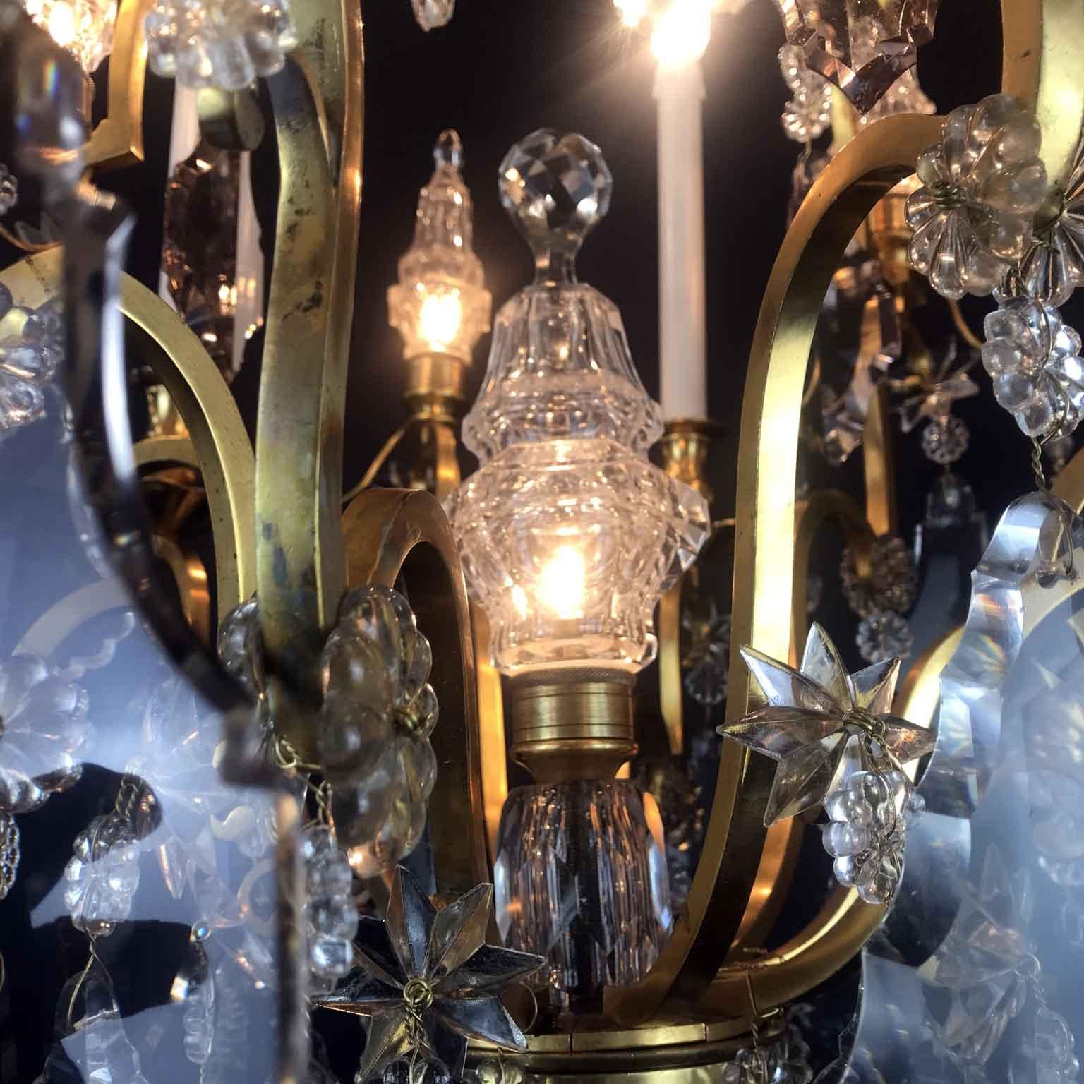 Early 20th Century French Birdcage Chandelier Ormolu with Crystal Spires For Sale 9