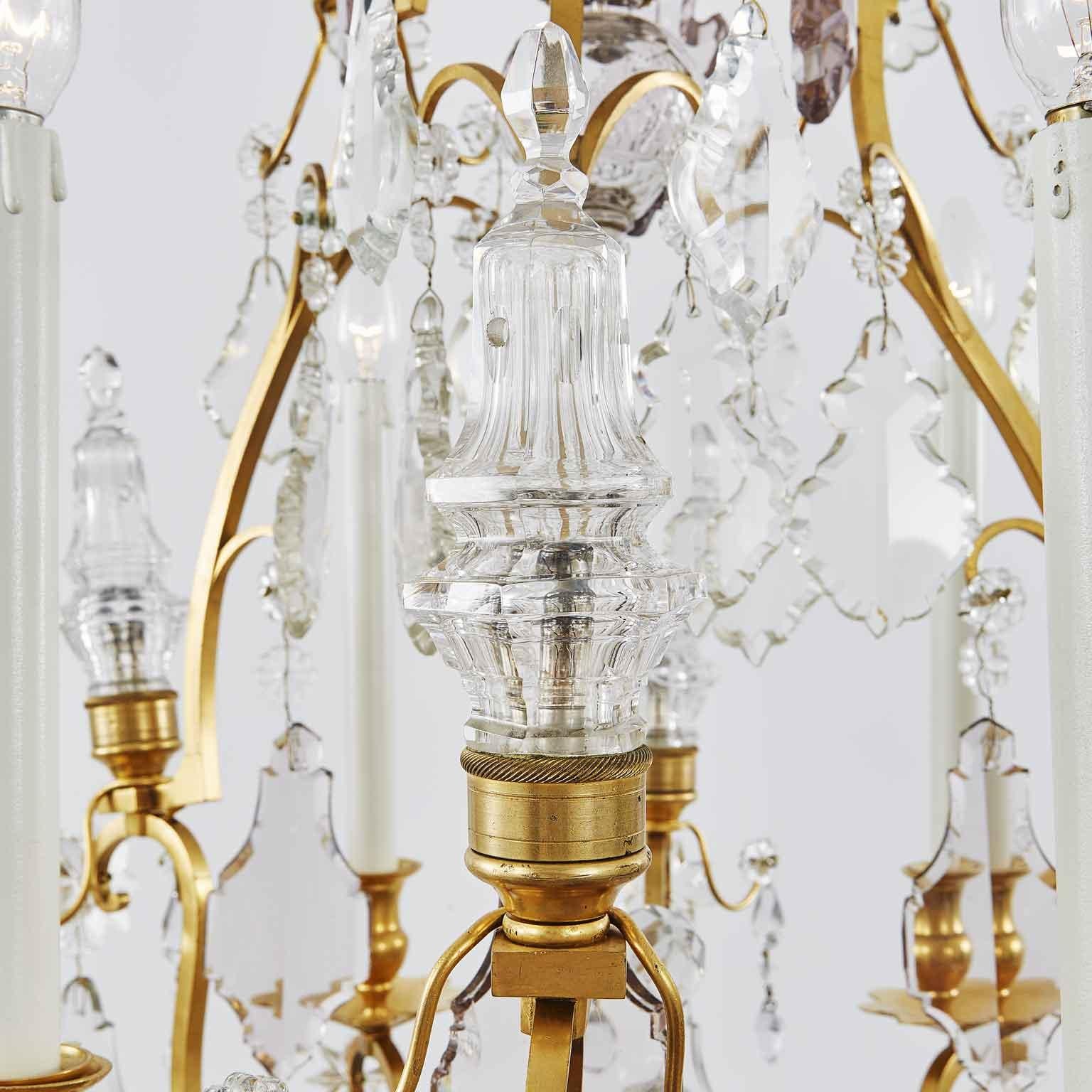 Cut Glass Early 20th Century French Birdcage Chandelier Ormolu with Crystal Spires For Sale