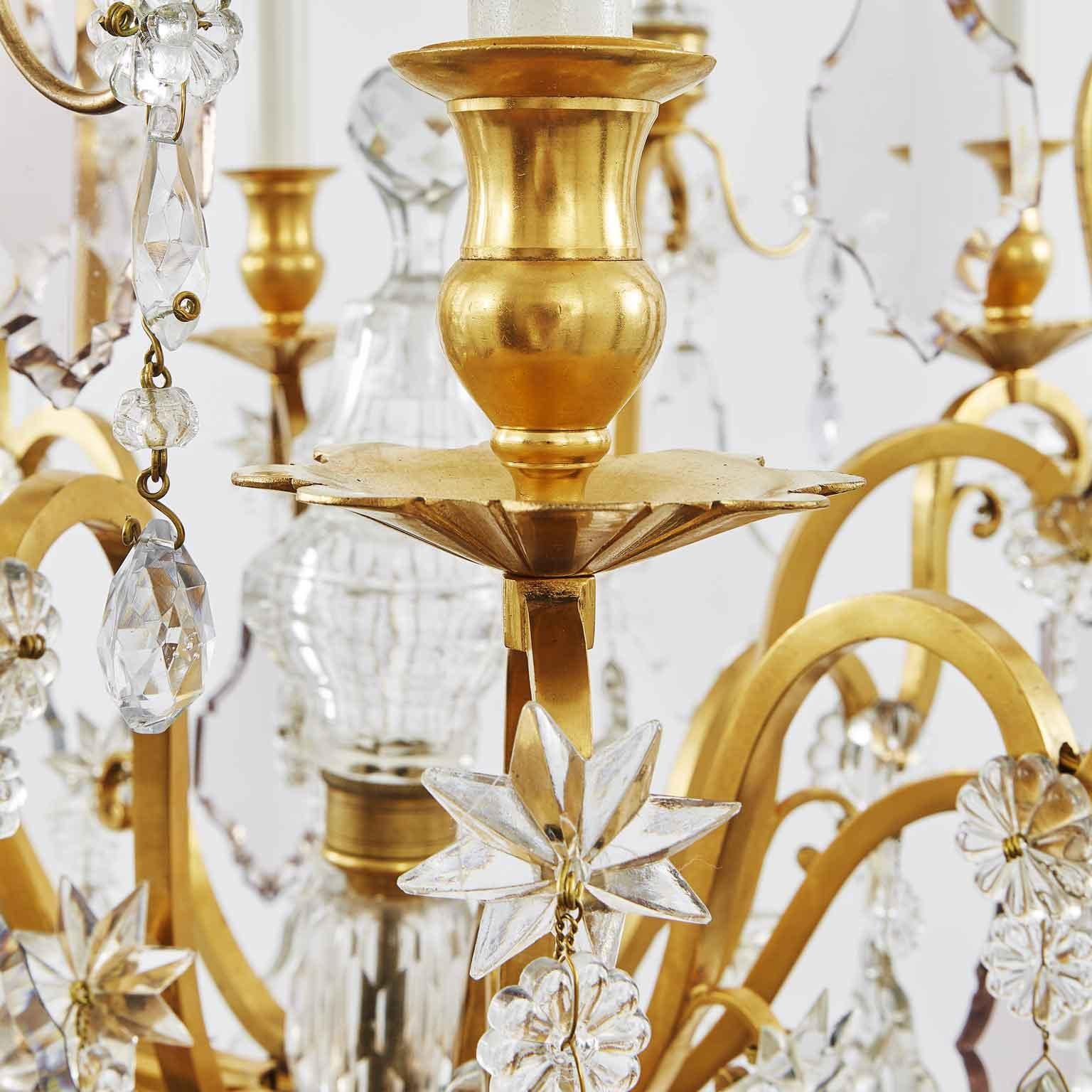 Empire Early 20th Century French Birdcage Chandelier Ormolu with Crystal Spires For Sale