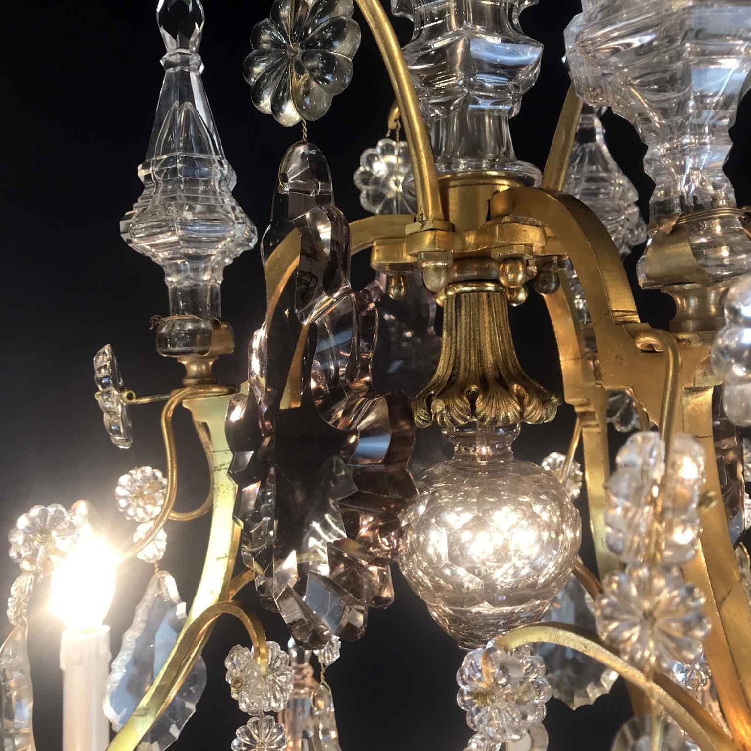Early 20th Century French Birdcage Chandelier Ormolu with Crystal Spires For Sale 11