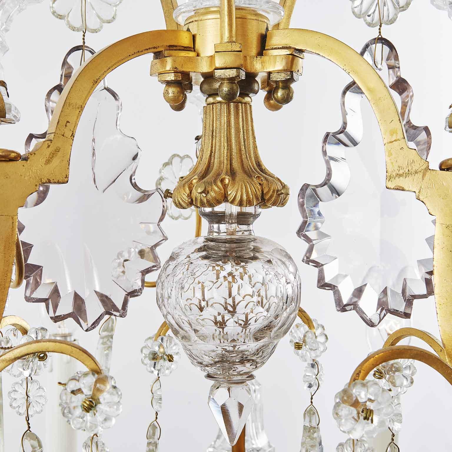 Gilt Early 20th Century French Birdcage Chandelier Ormolu with Crystal Spires For Sale